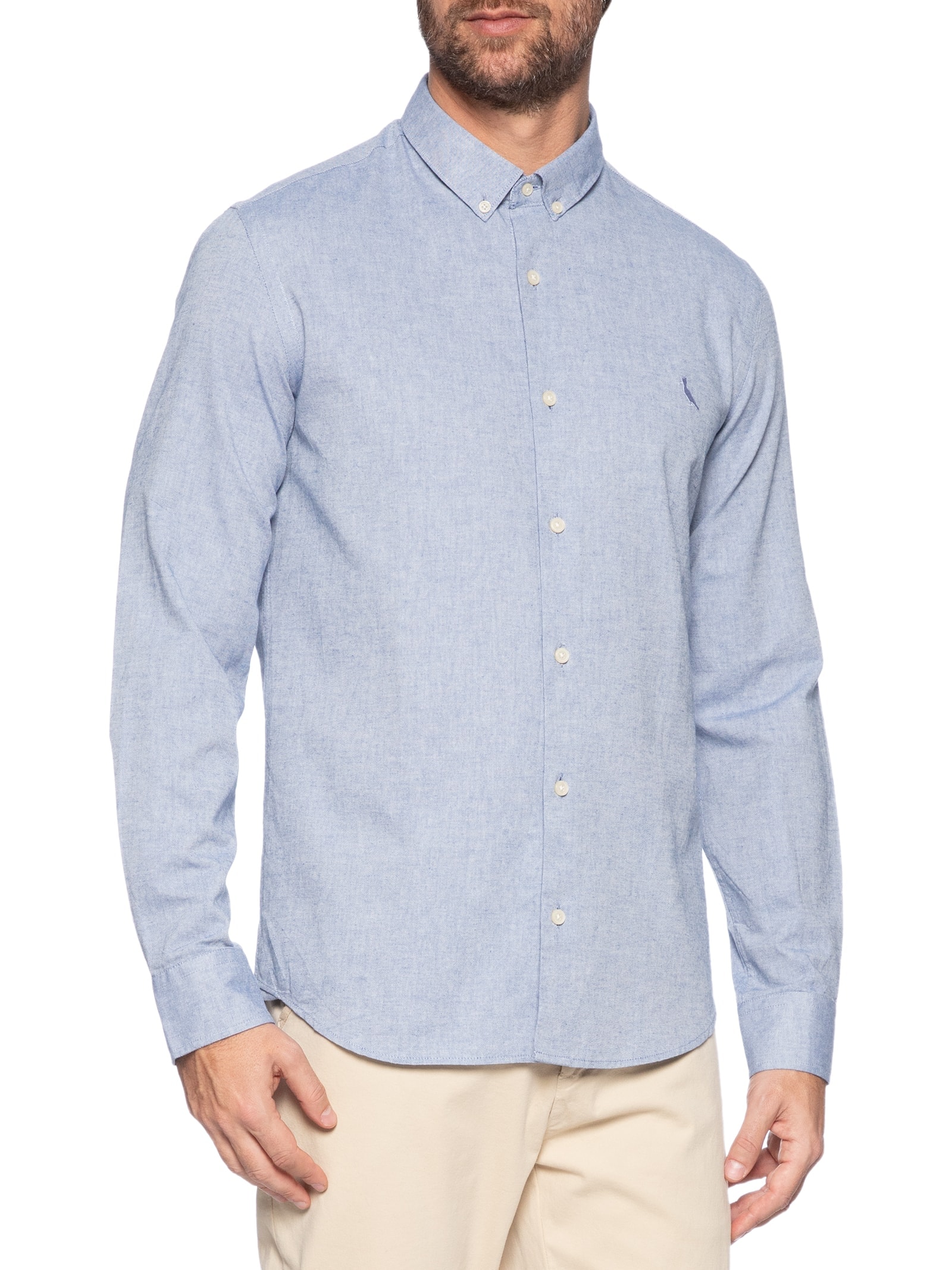 Camisa Masculina Manga Longa Oxford Color Azul Reserva