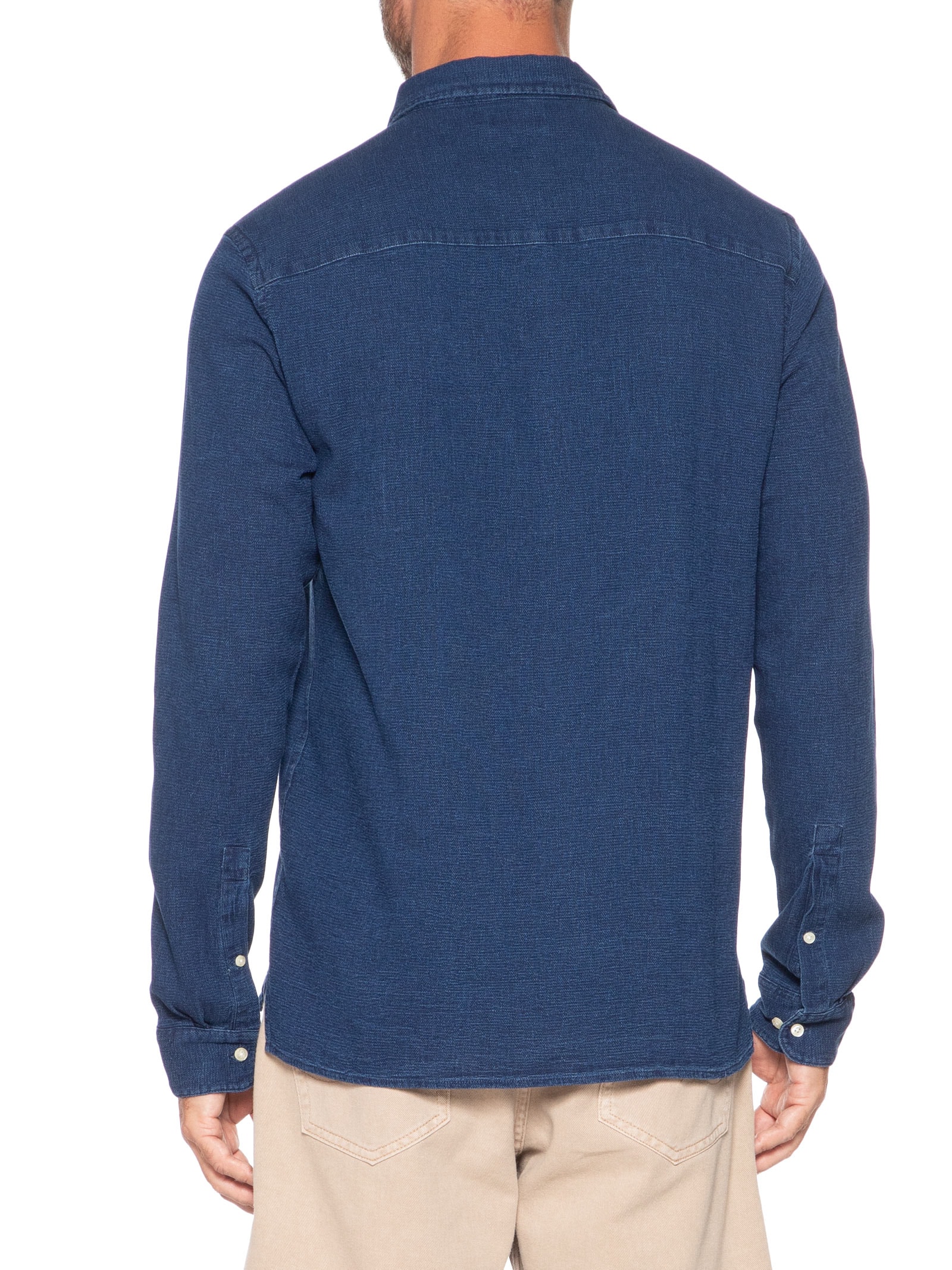 Camisa Masculina Manga Longa Piquet Indigo Azul Foxton