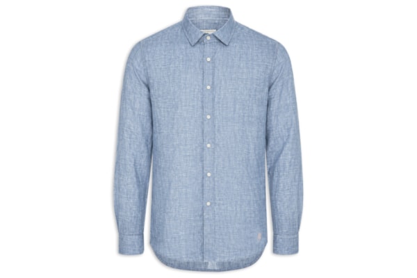 Camisa Masculina Manga Longa Puro Linho - Azul