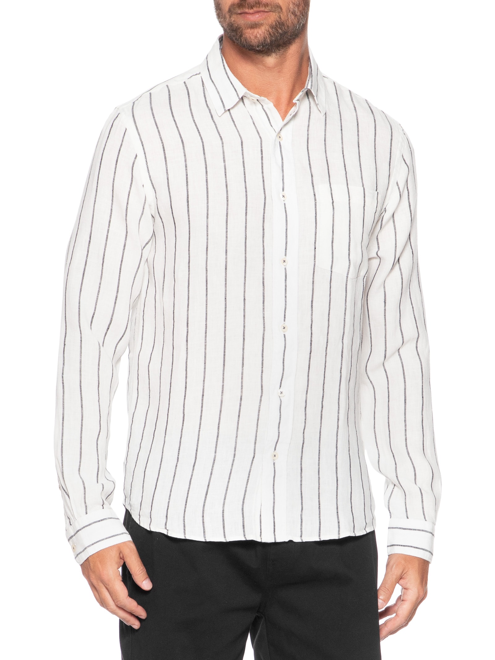 Camisa Masculina Manga Longa Puro Linho Branca Foxton