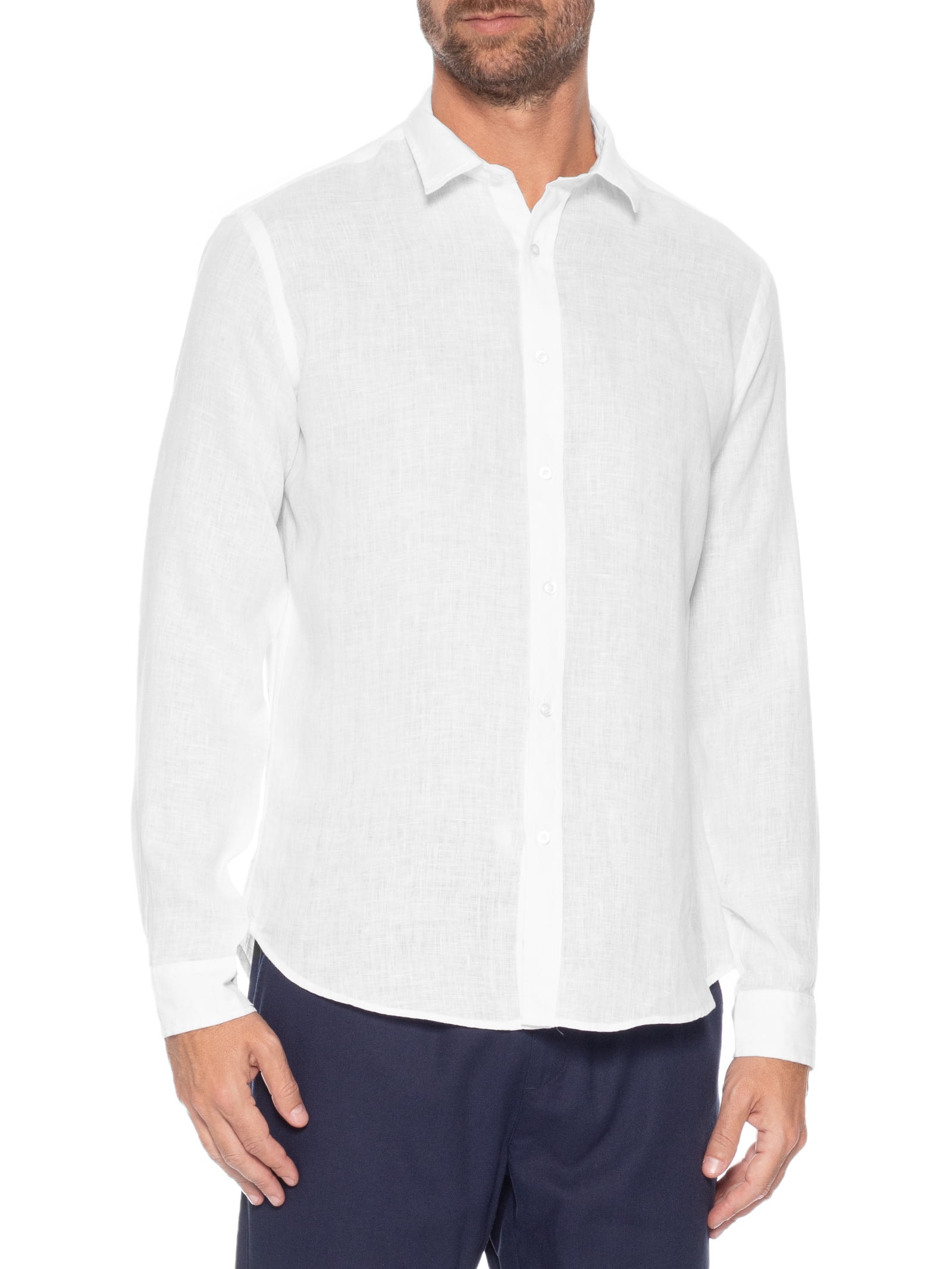 Camisa Masculina Manga Longa Puro Linho Branco Pineapple