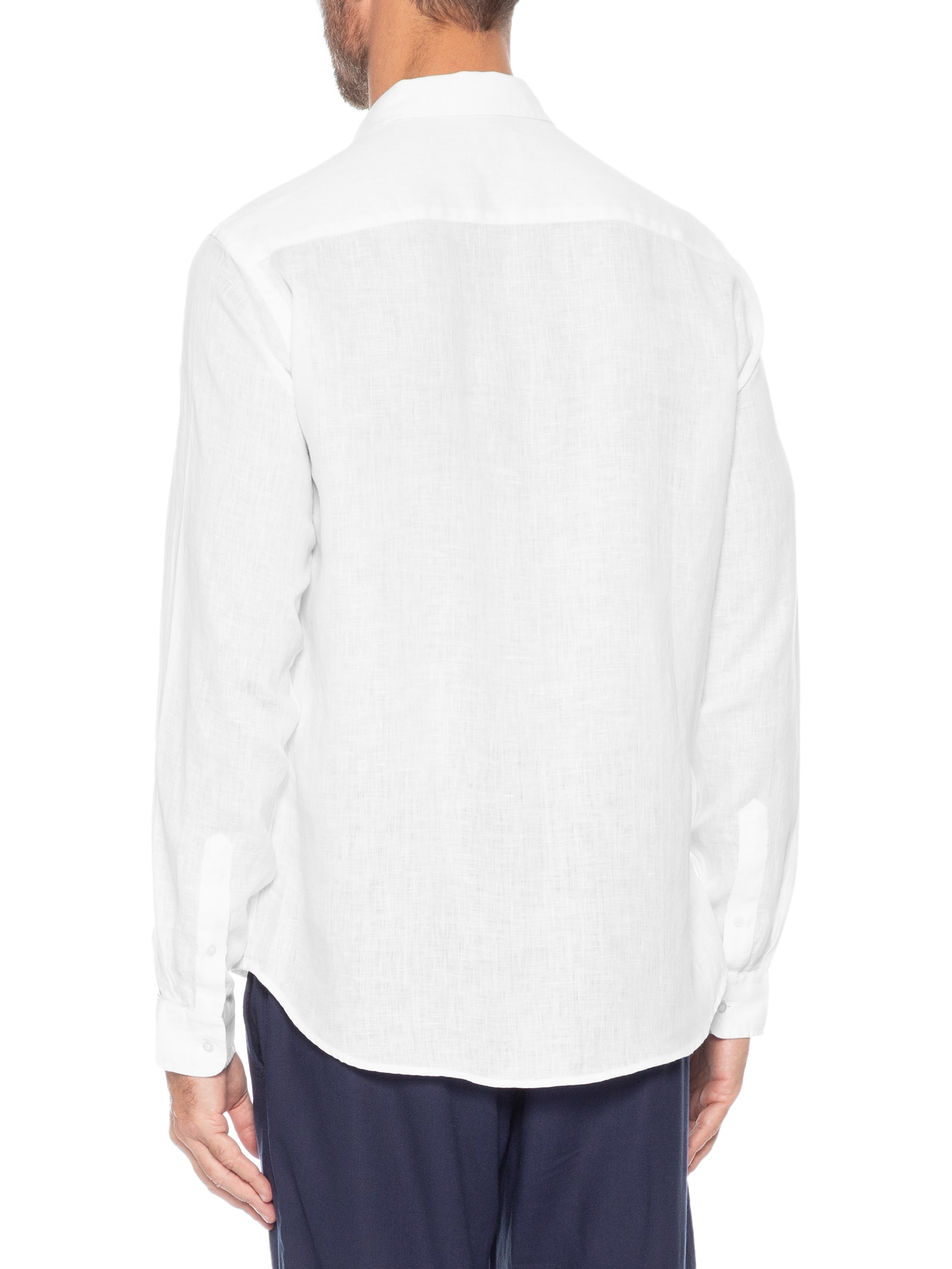 Camisa Masculina Manga Longa Puro Linho Branco Pineapple