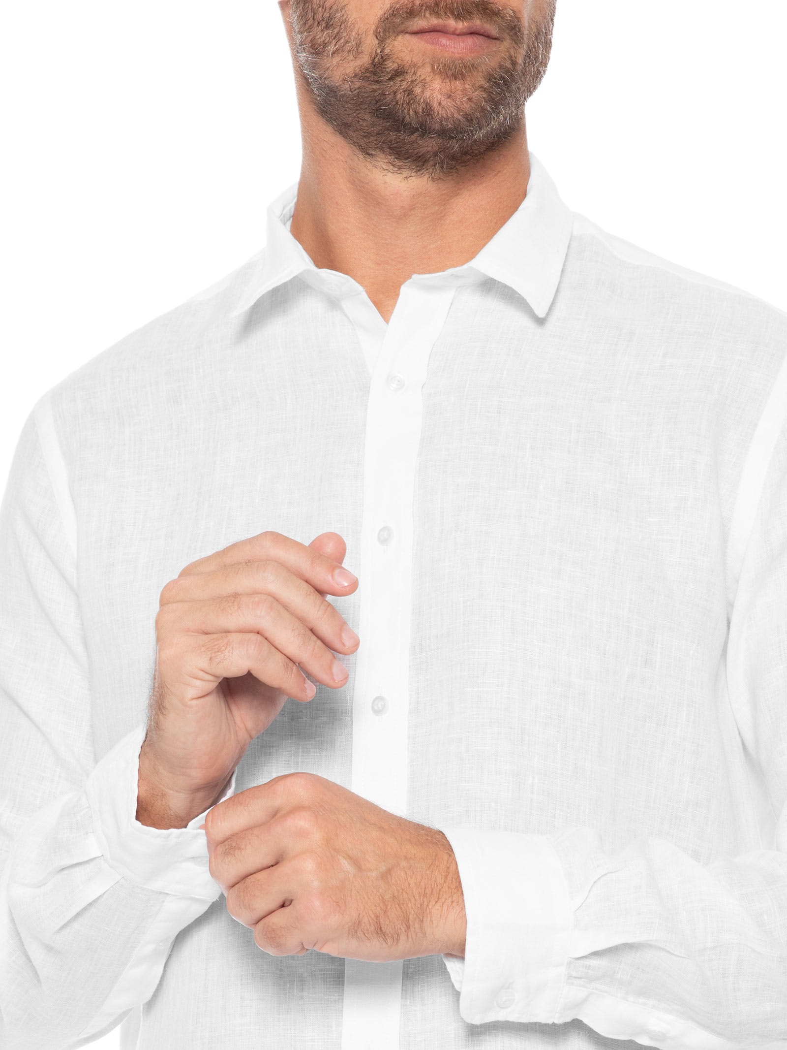 Camisa Masculina Manga Longa Puro Linho Branco Pineapple
