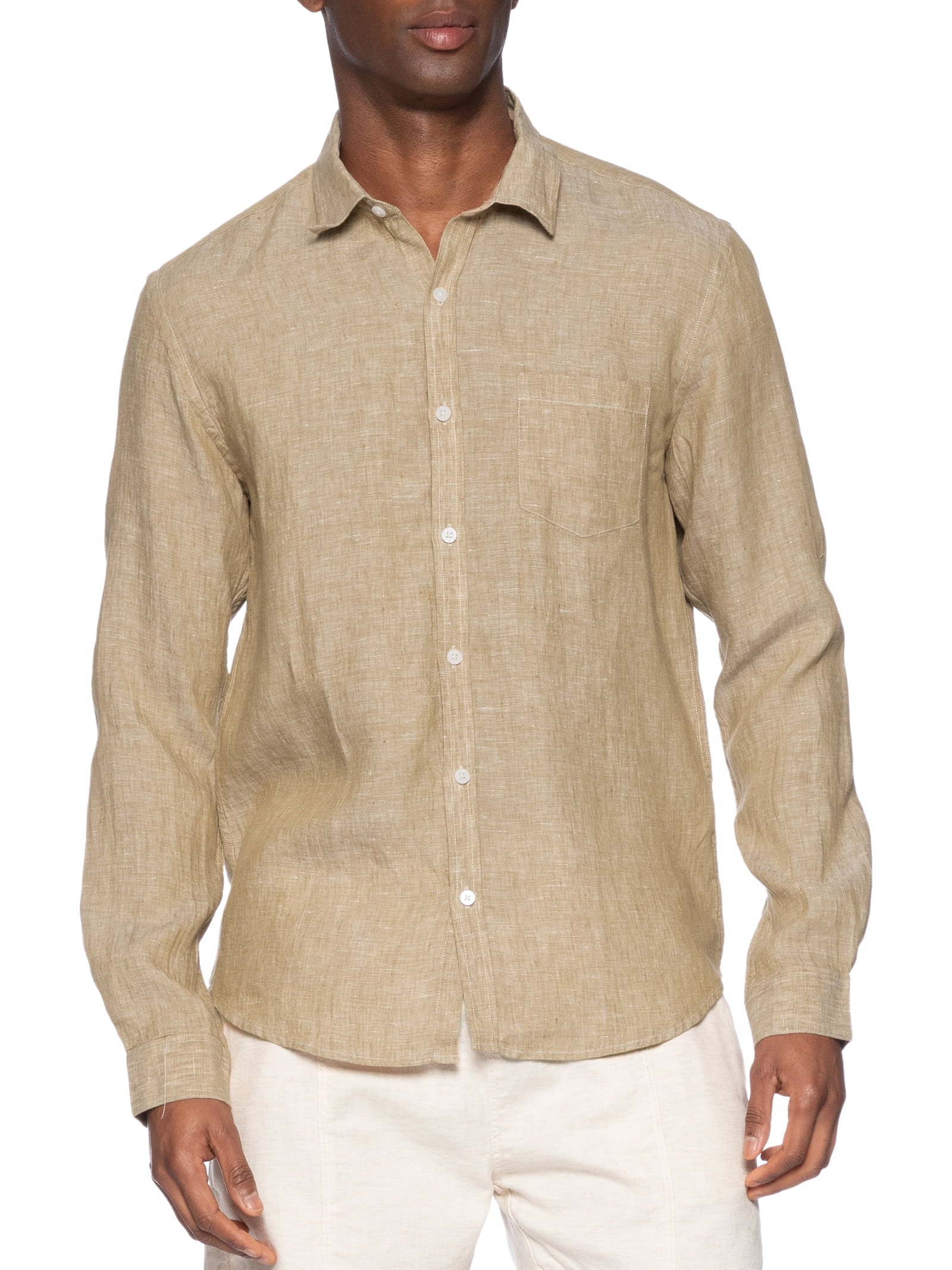 Camisa Masculina Manga Longa Puro Linho Estival Bege Foxton