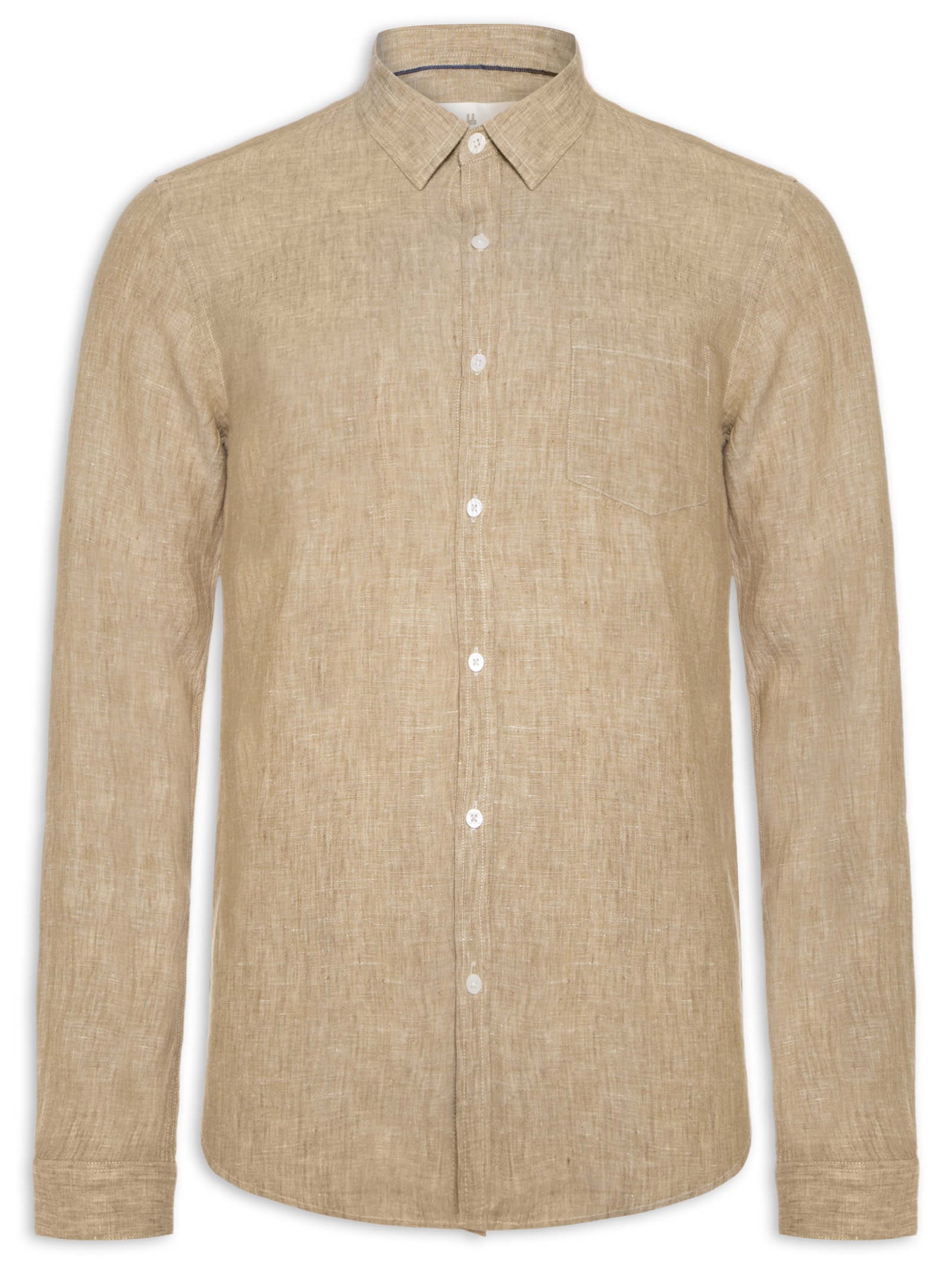 Foxton Camisa Masculina Manga Longa Puro Linho Estival Bege