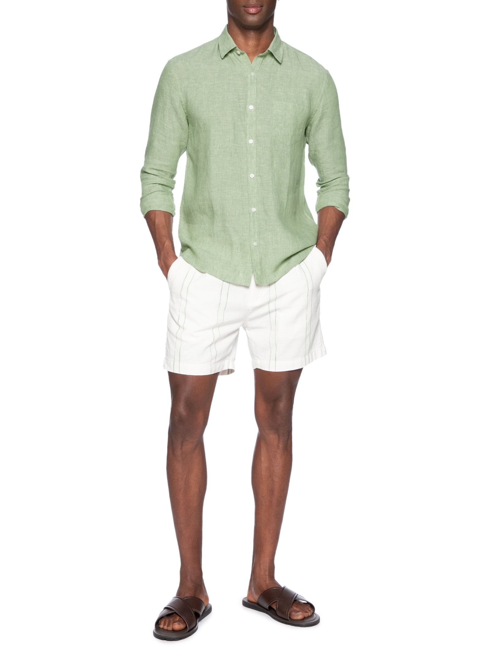 Camisa Masculina Manga Longa Puro Linho Estival Verde Foxton