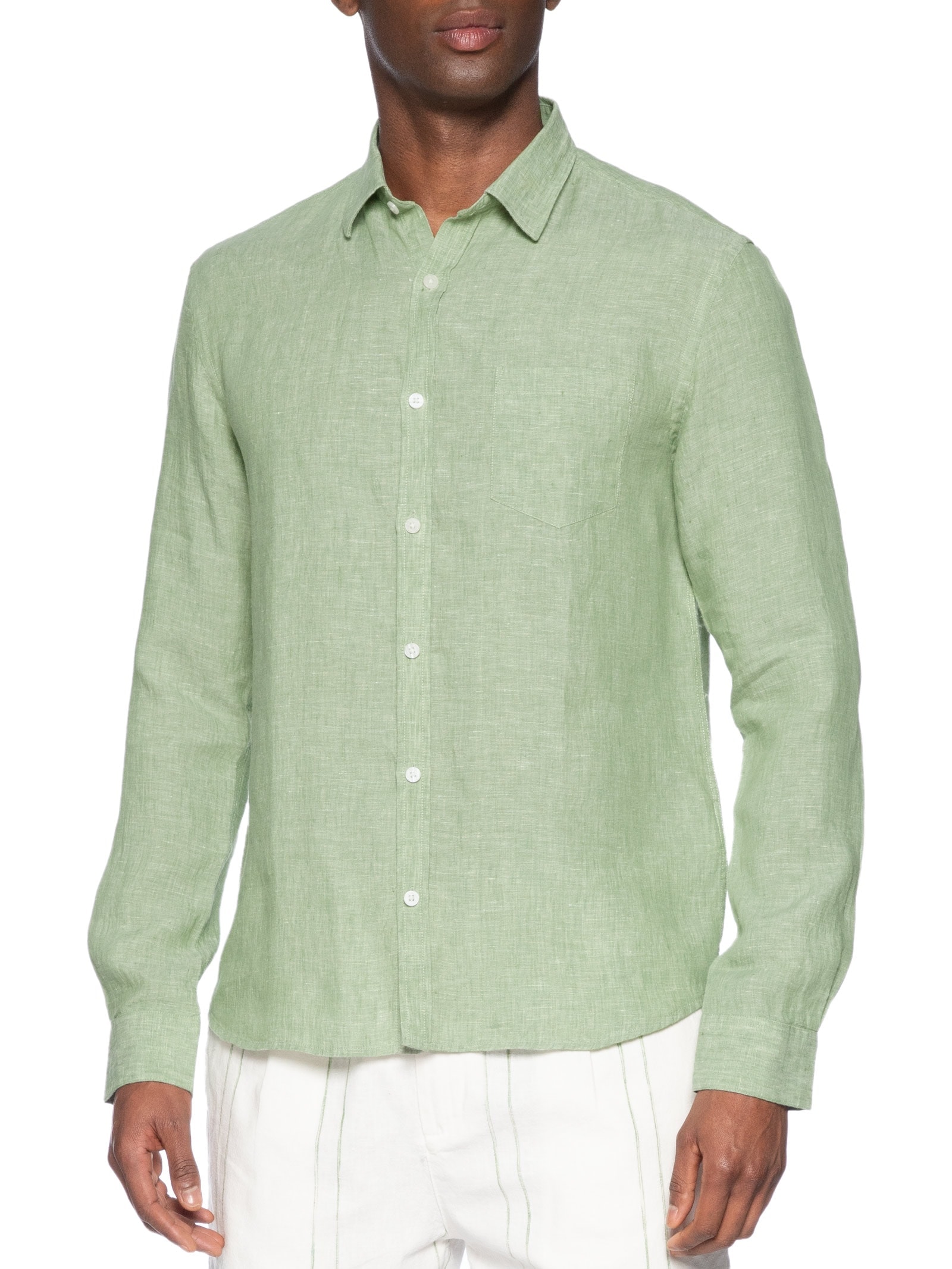 Camisa Masculina Manga Longa Puro Linho Estival Verde Foxton