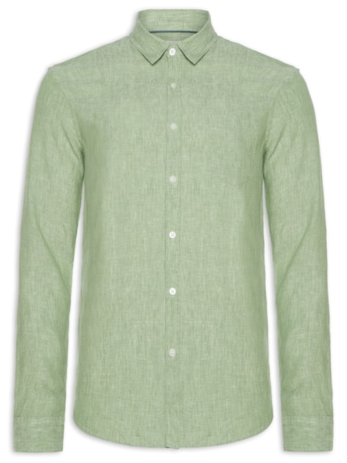Camisa Masculina Manga Longa Puro Linho Estival – Verde