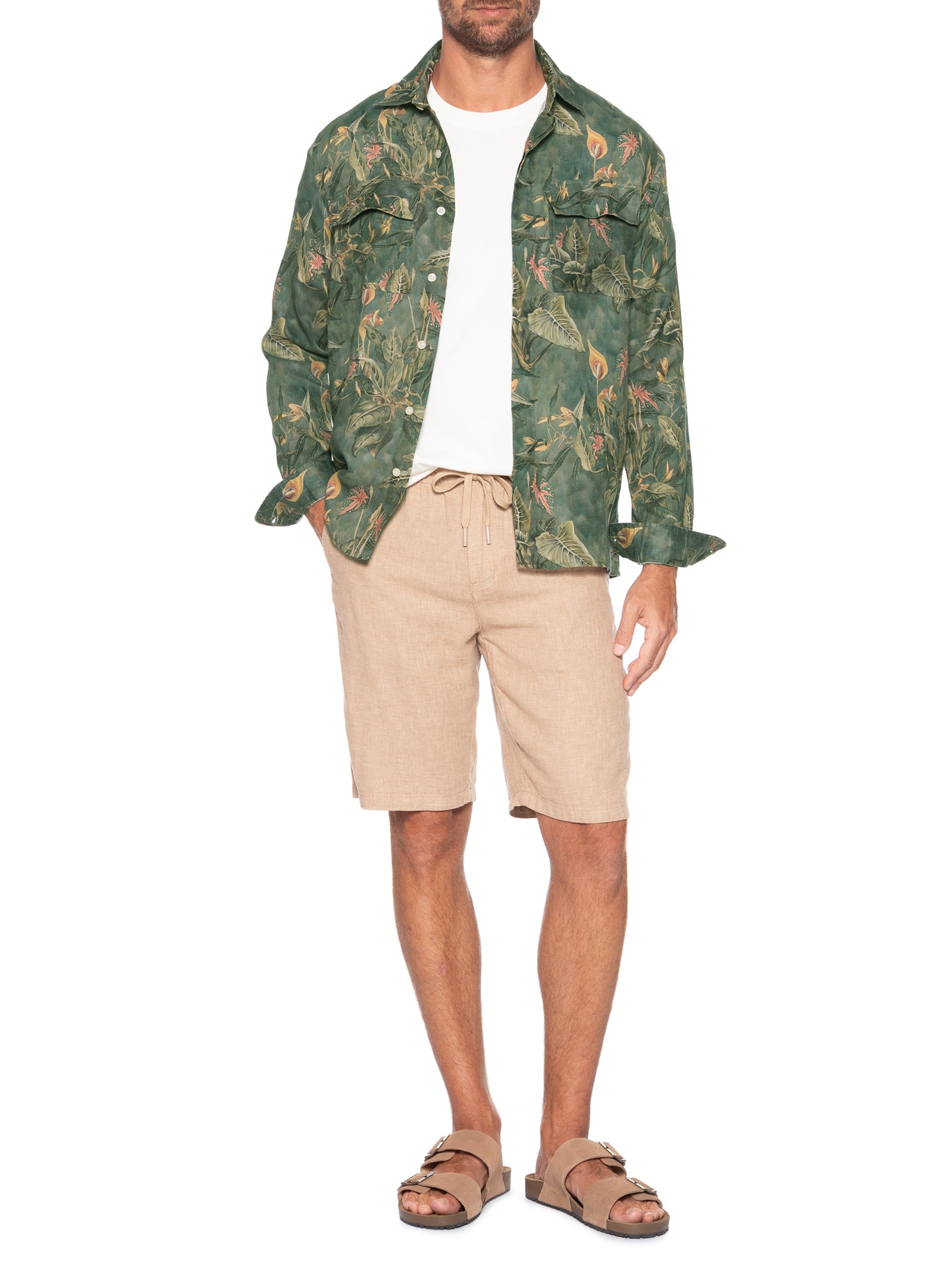 Camisa Masculina Manga Longa Puro Linho Floresta Verde Foxton