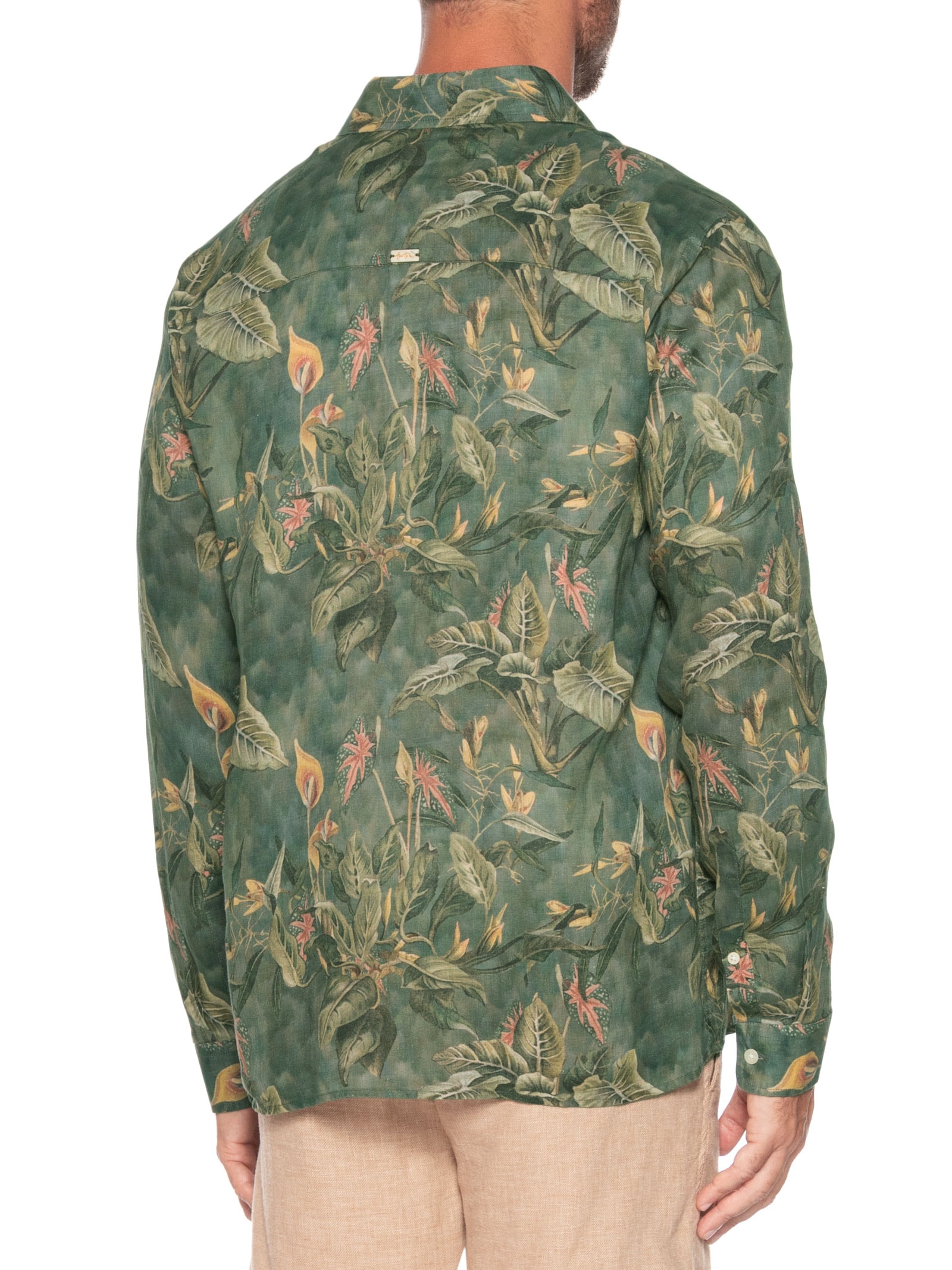Camisa Masculina Manga Longa Puro Linho Floresta Verde Foxton