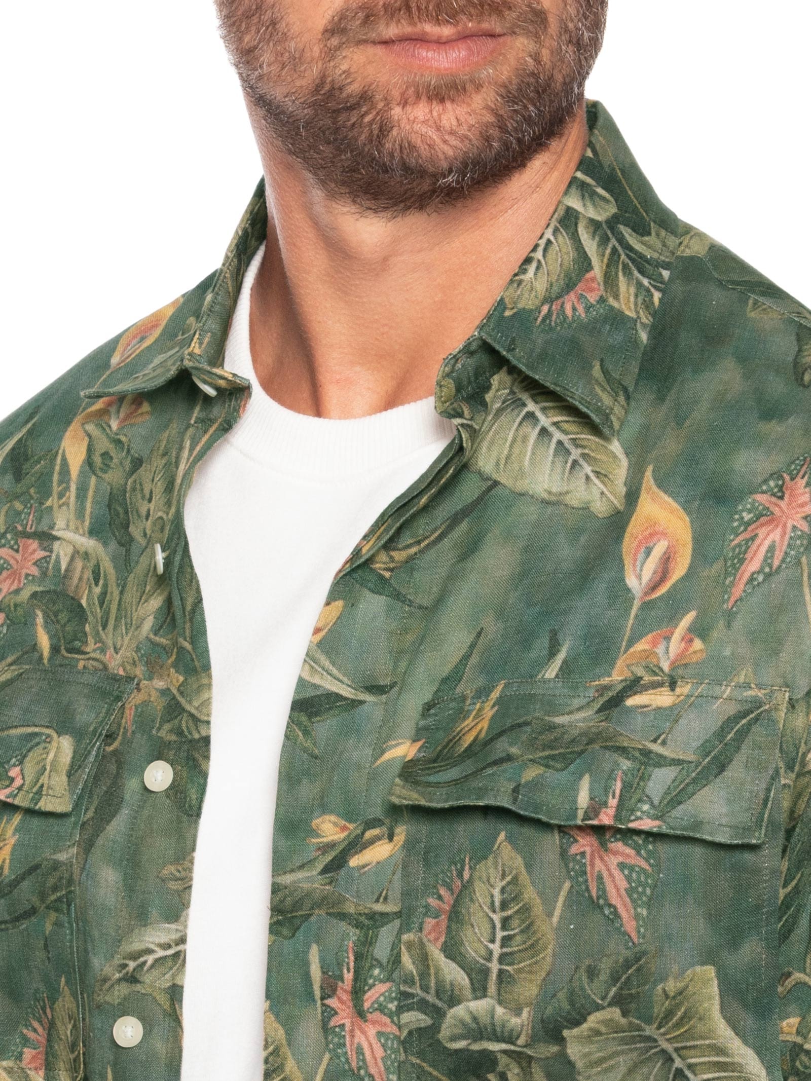 Camisa Masculina Manga Longa Puro Linho Floresta Verde Foxton