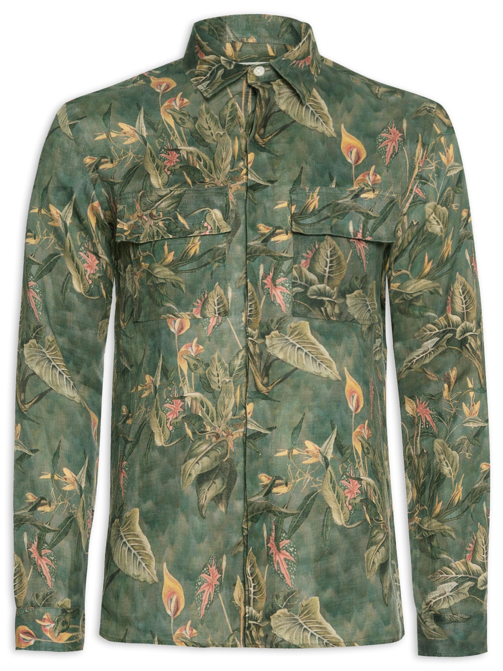 Camisa Masculina Manga Longa Puro Linho Floresta Verde Foxton