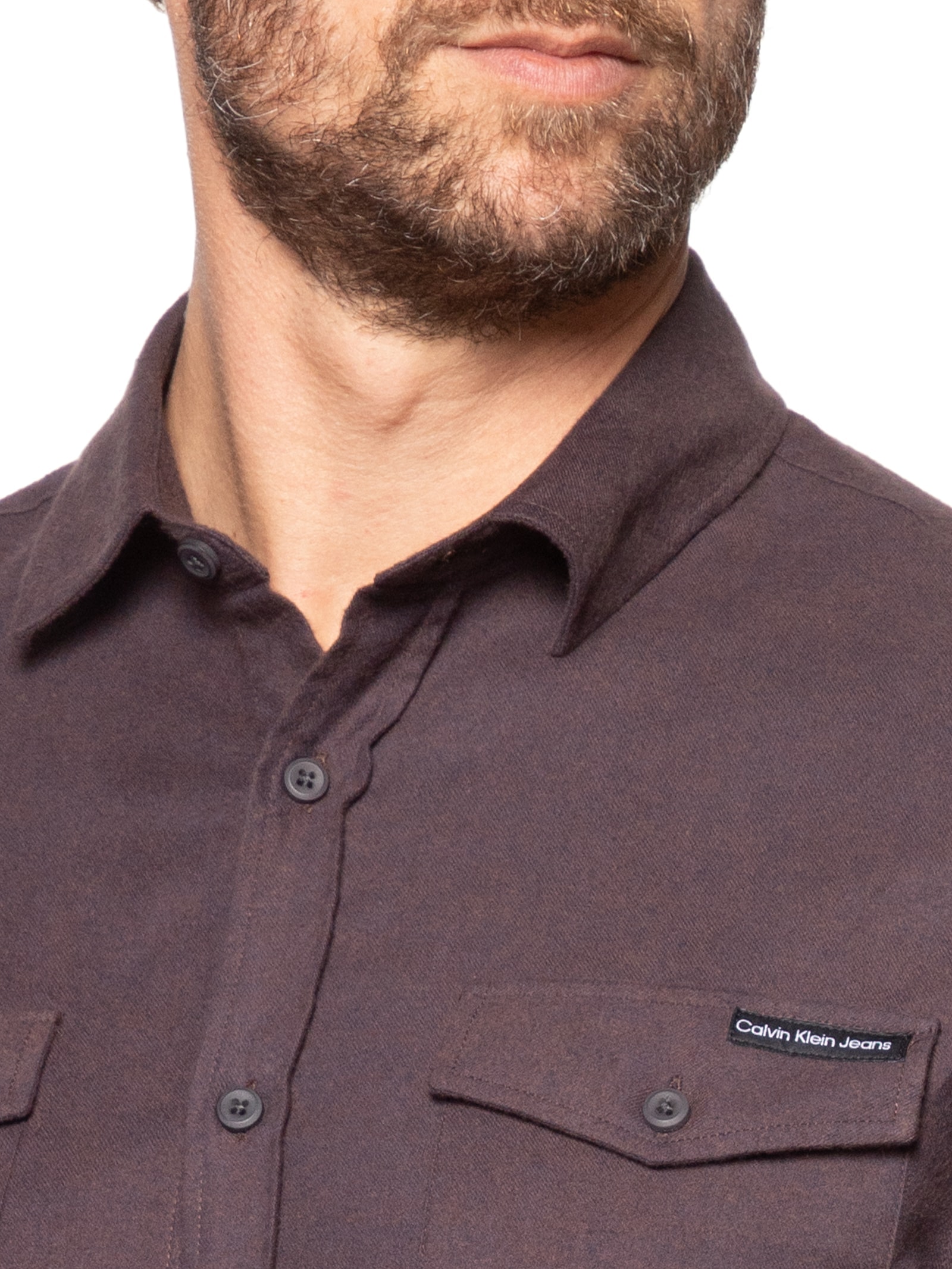 Camisa Masculina Manga Longa Regular Flanela Bolso Marrom Calvin Klein Jeans