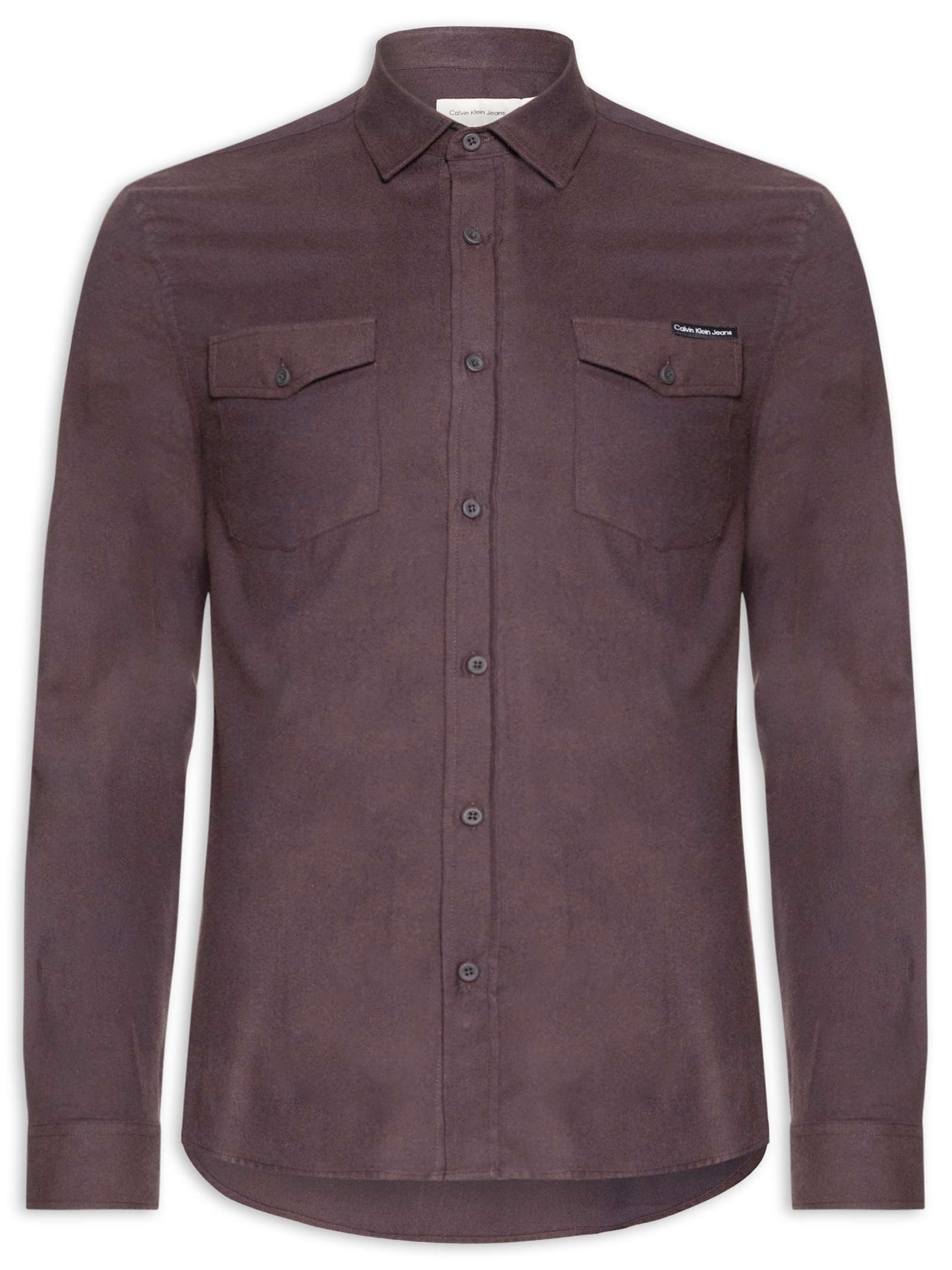 Camisa Masculina Manga Longa Regular Flanela Bolso Marrom Calvin Klein Jeans