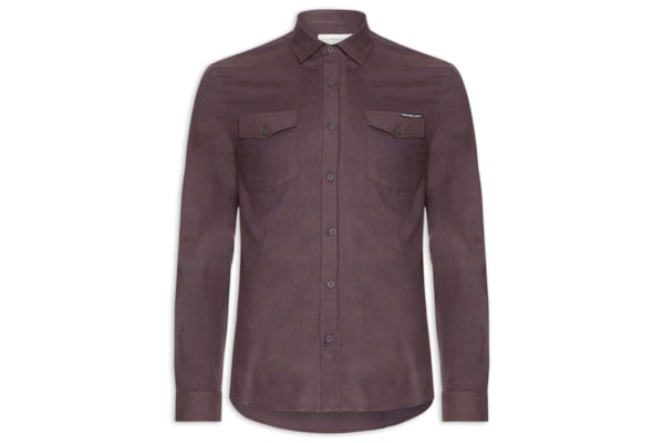 Camisa Masculina Manga Longa Regular Flanela Bolso - Marrom