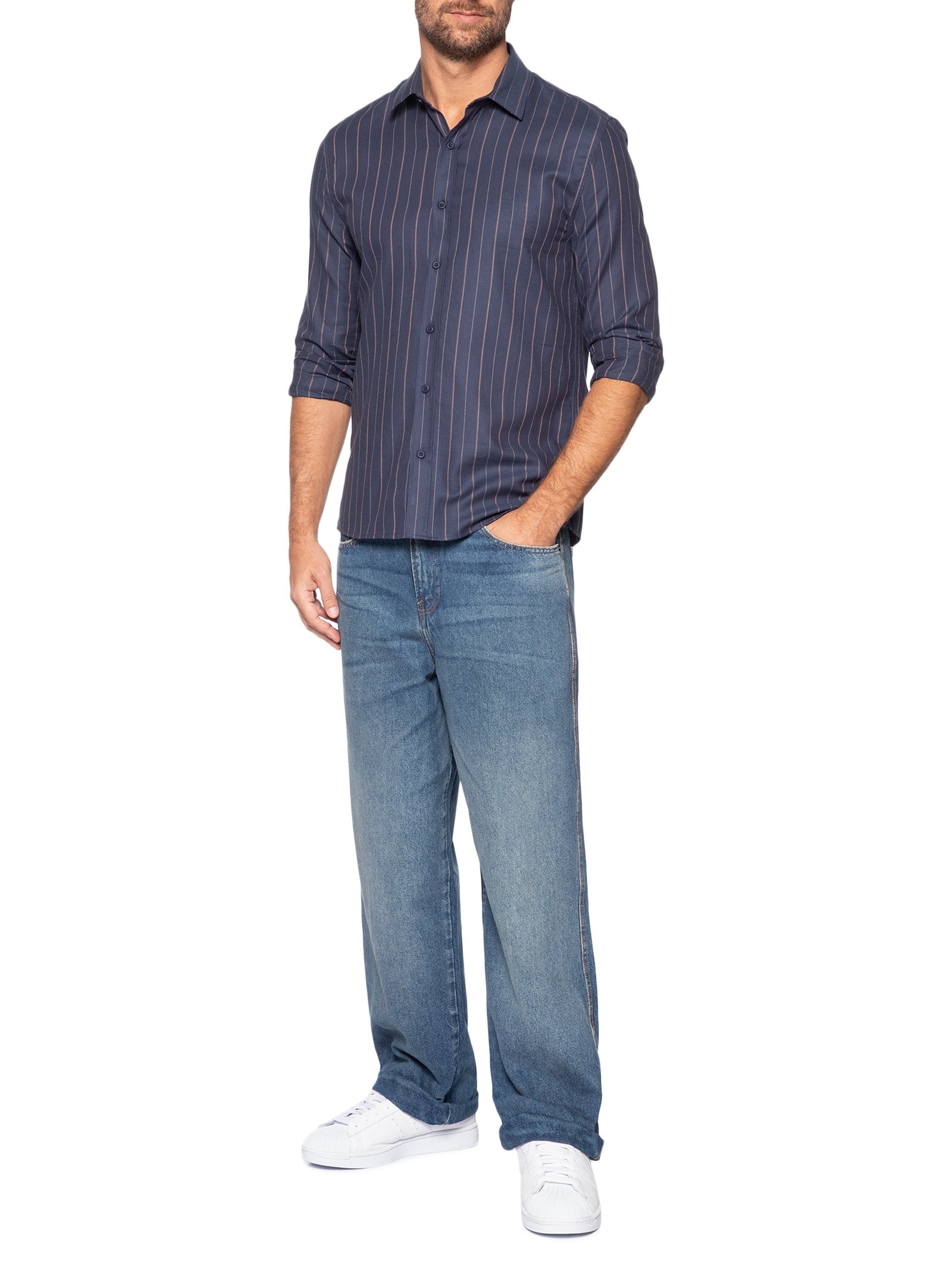 Camisa Masculina Manga Longa Regular Oxfordine Azul Calvin Klein Jeans