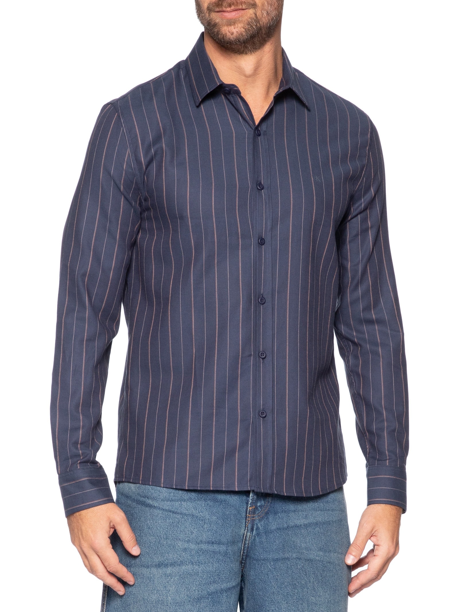 Camisa Masculina Manga Longa Regular Oxfordine Azul Calvin Klein Jeans