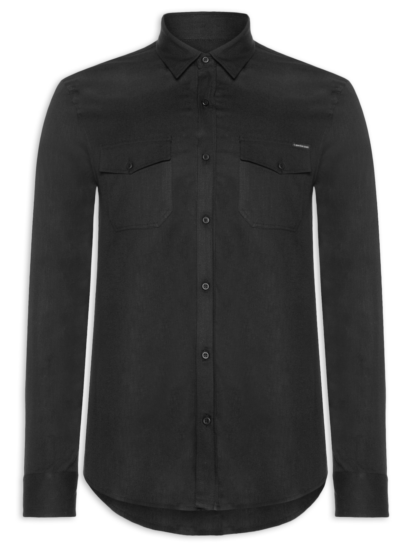 Camisa Masculina Manga Longa Sarja Com Bolsos Preto Calvin Klein Jeans
