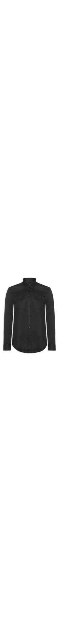 Camisa Masculina Manga Longa Sarja Com Bolsos - Preto