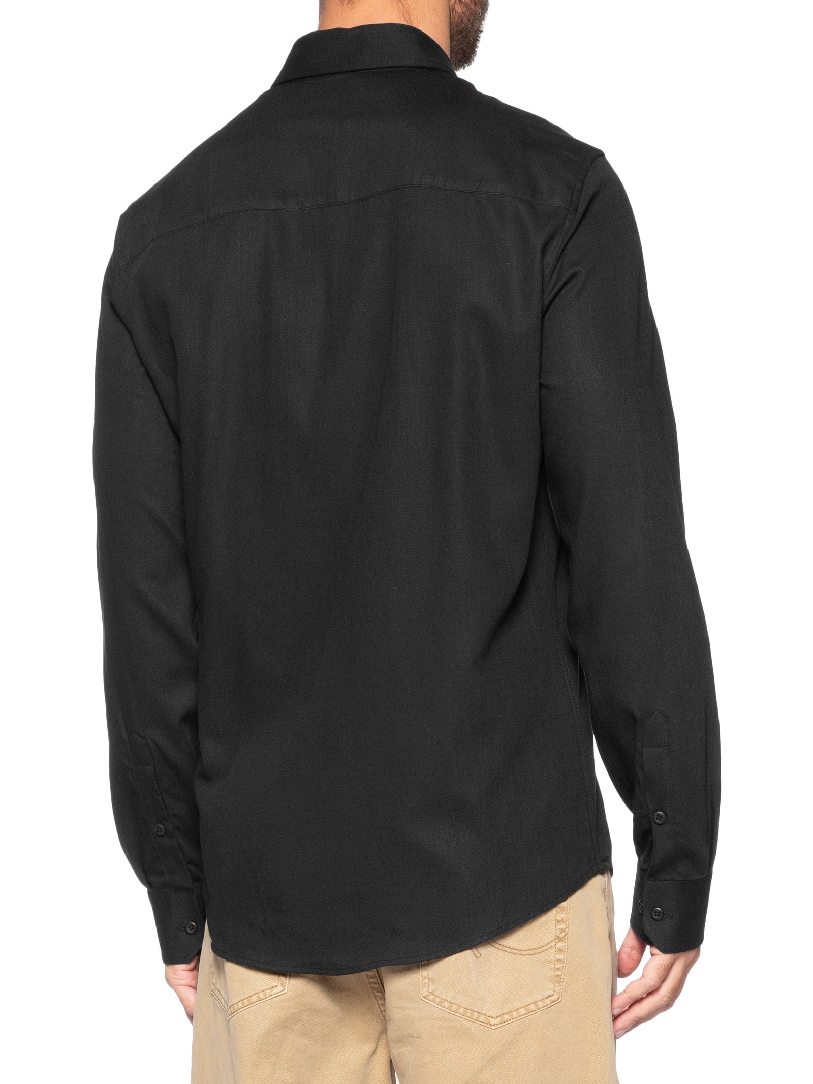 Camisa Masculina Manga Longa Sarja Com Bolsos Preto Calvin Klein Jeans