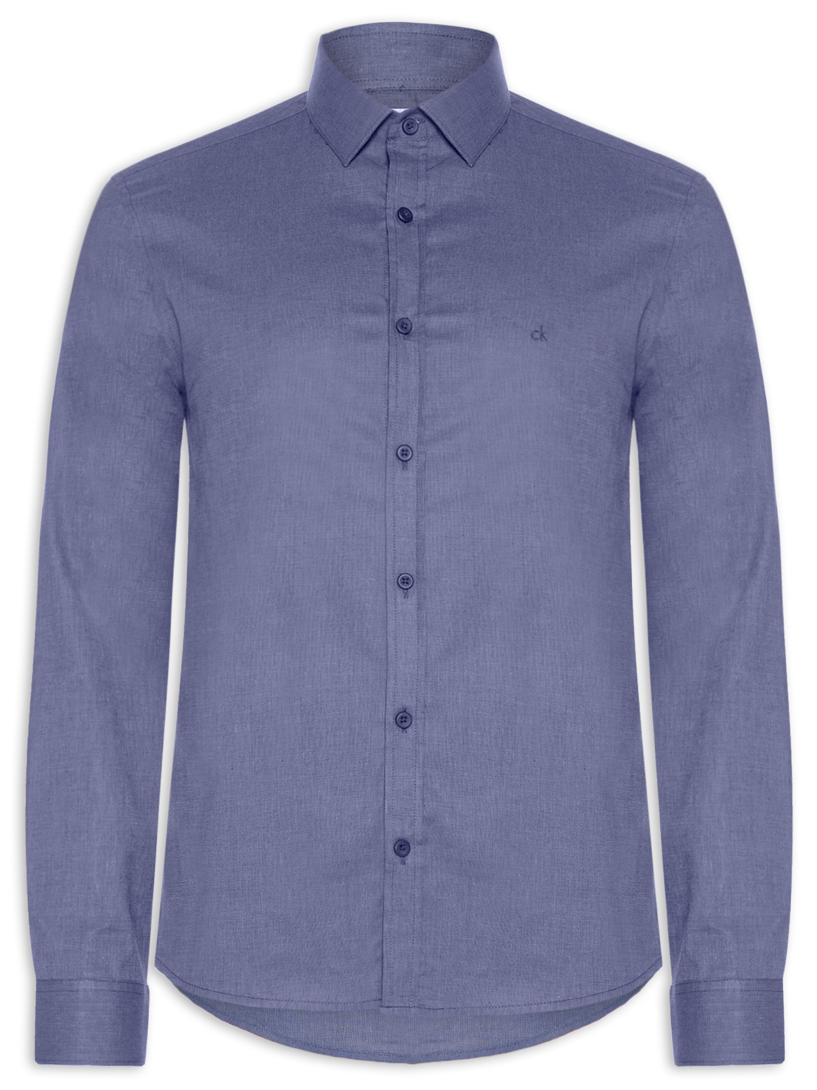 Camisa Masculina Manga Longa Slim Fil A Fil Azul Calvin Klein - White Label