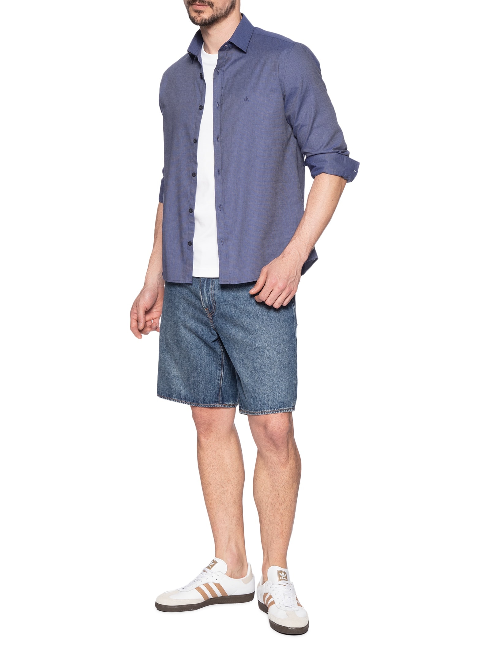 Camisa Masculina Manga Longa Slim Fil A Fil Azul Calvin Klein - White Label