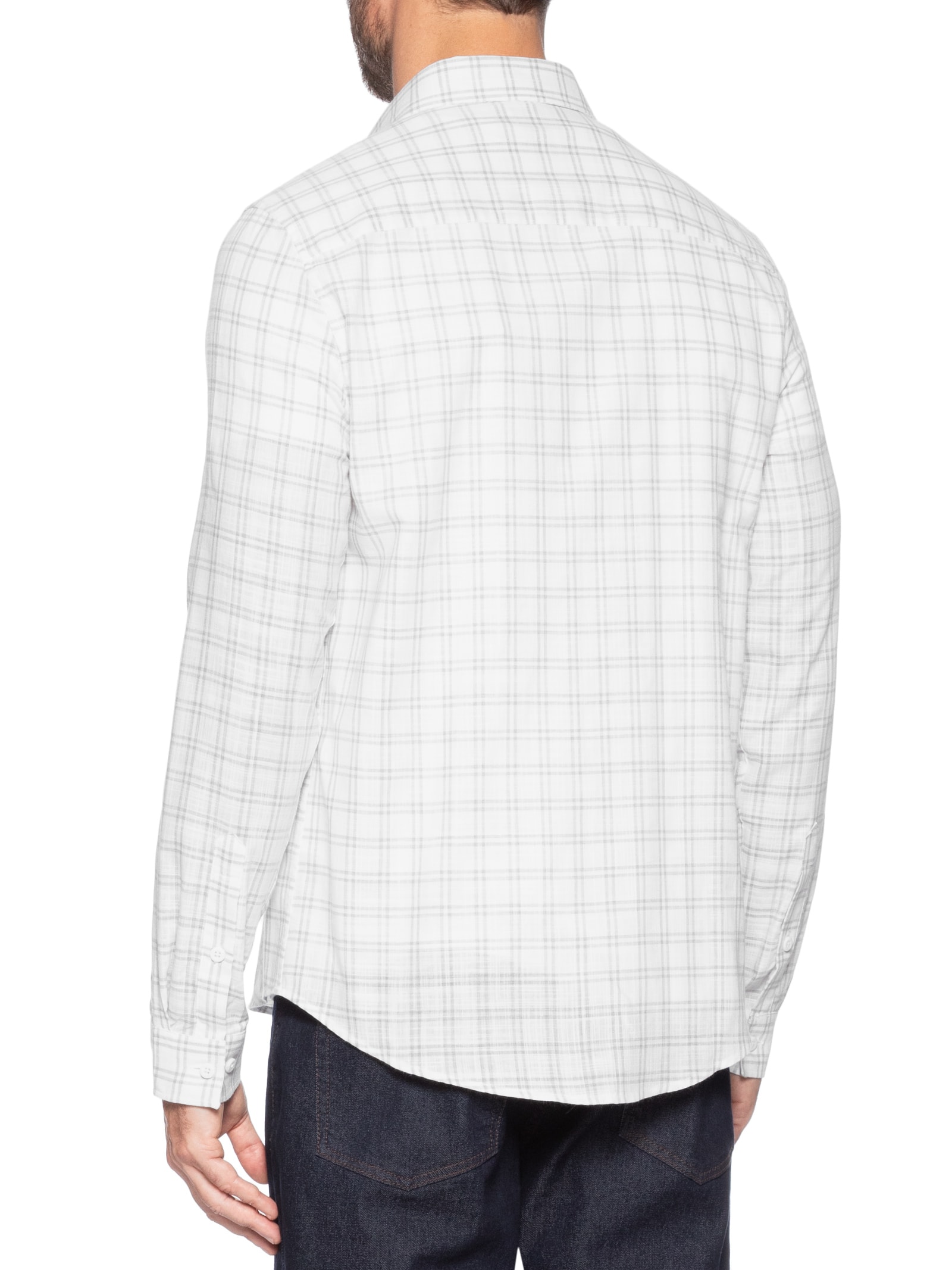 Camisa Masculina Manga Longa Slim Flamê Check Branco Calvin Klein Jeans