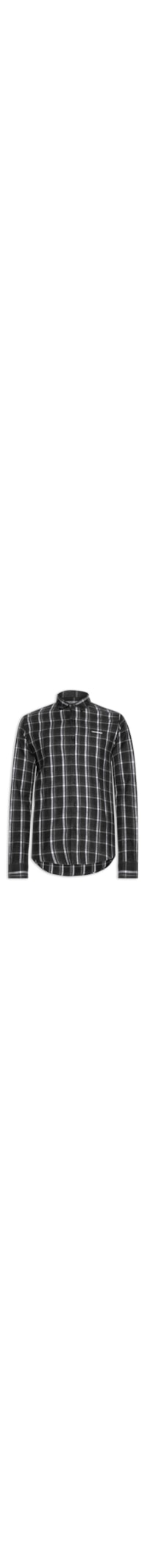 Camisa Masculina Manga Longa Slim Flannel Plaid - Preto
