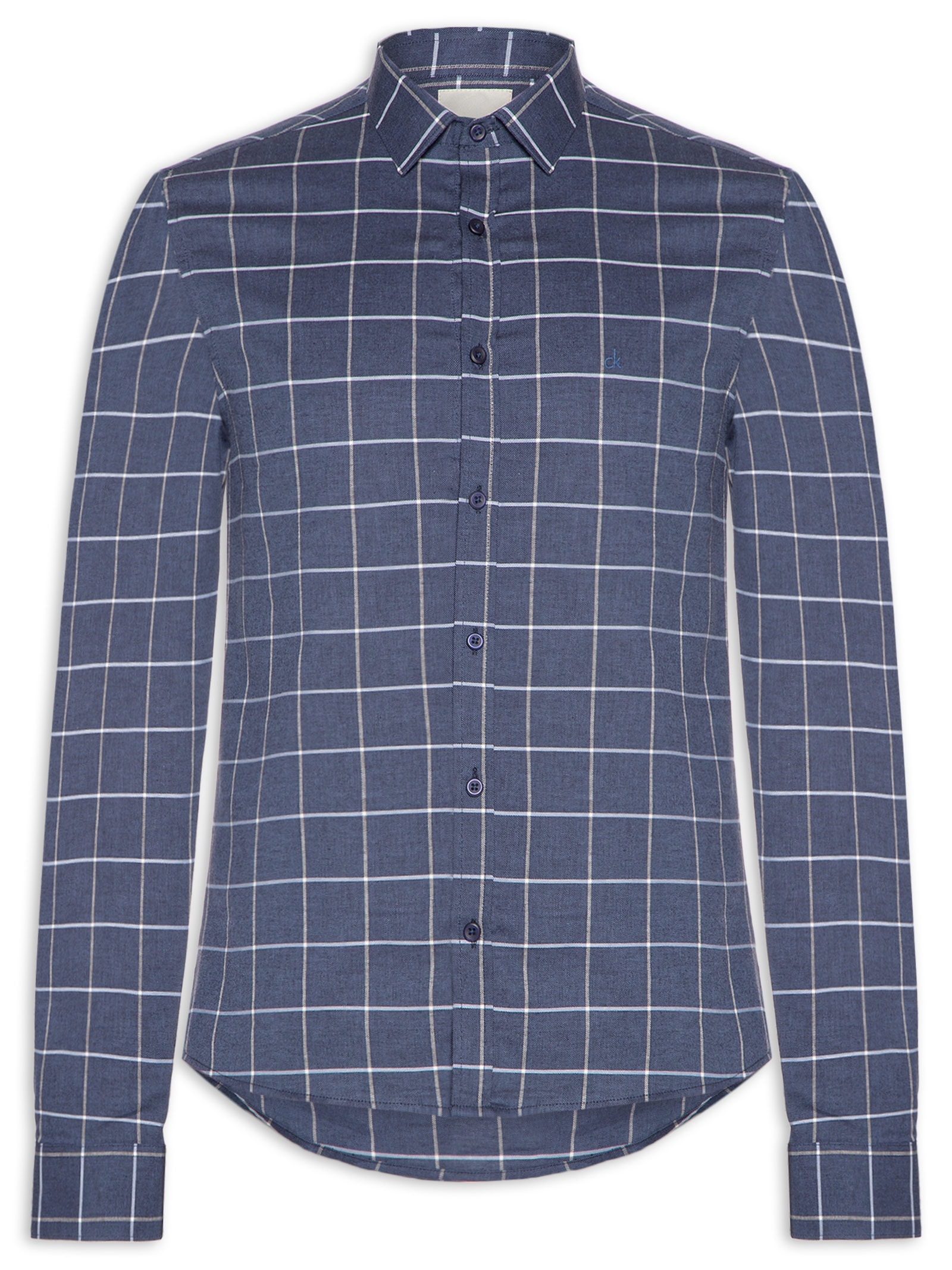 Camisa Masculina Manga Longa Slim Grid Azul Calvin Klein - White Label