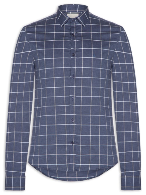 Camisa Masculina Manga Longa Slim Grid – Azul