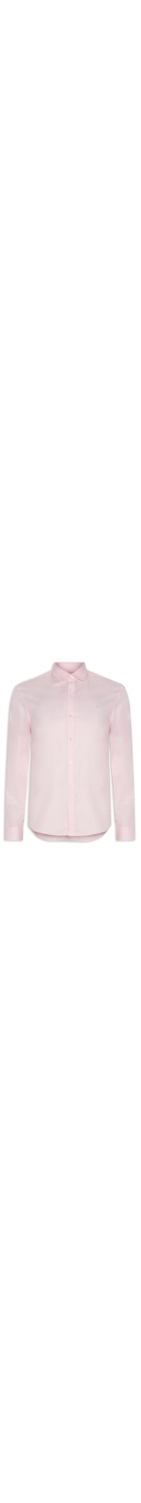 Camisa Masculina Manga Longa Slim Lisa Básica Logo No Peito - Rosa