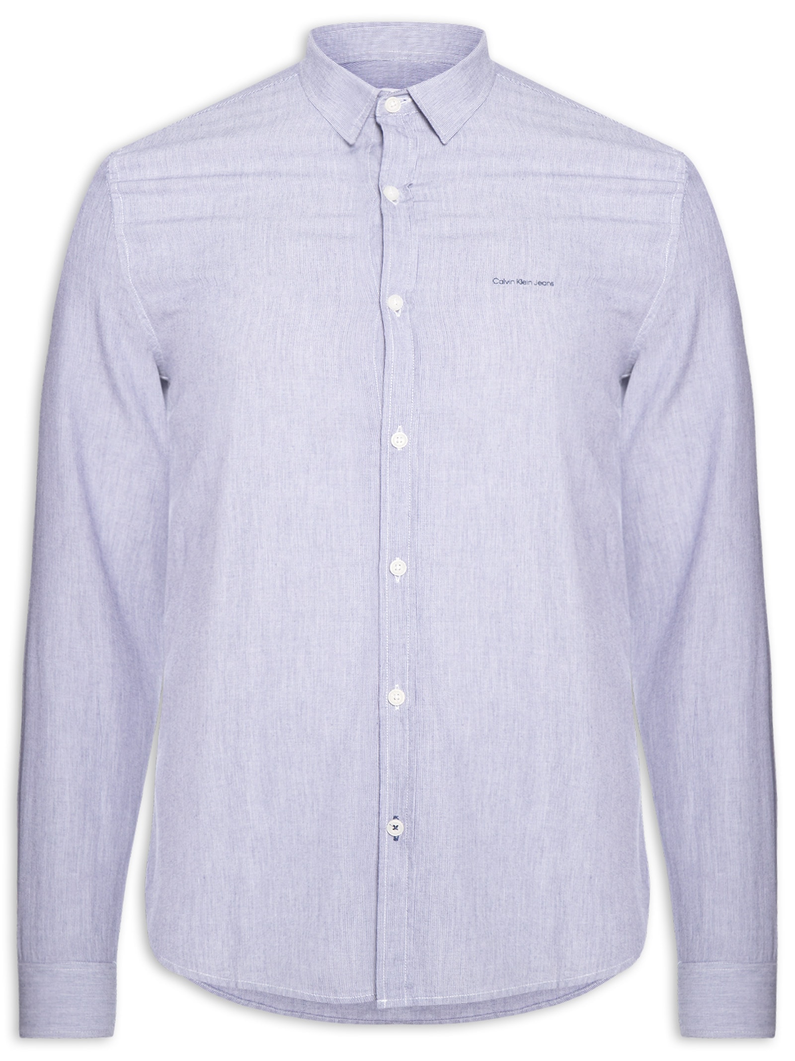 Camisa Masculina Manga Longa Slim Listrada Silk Logo Azul Calvin Klein Jeans