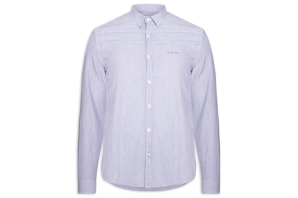 Camisa Masculina Manga Longa Slim Listrada Silk Logo - Azul
