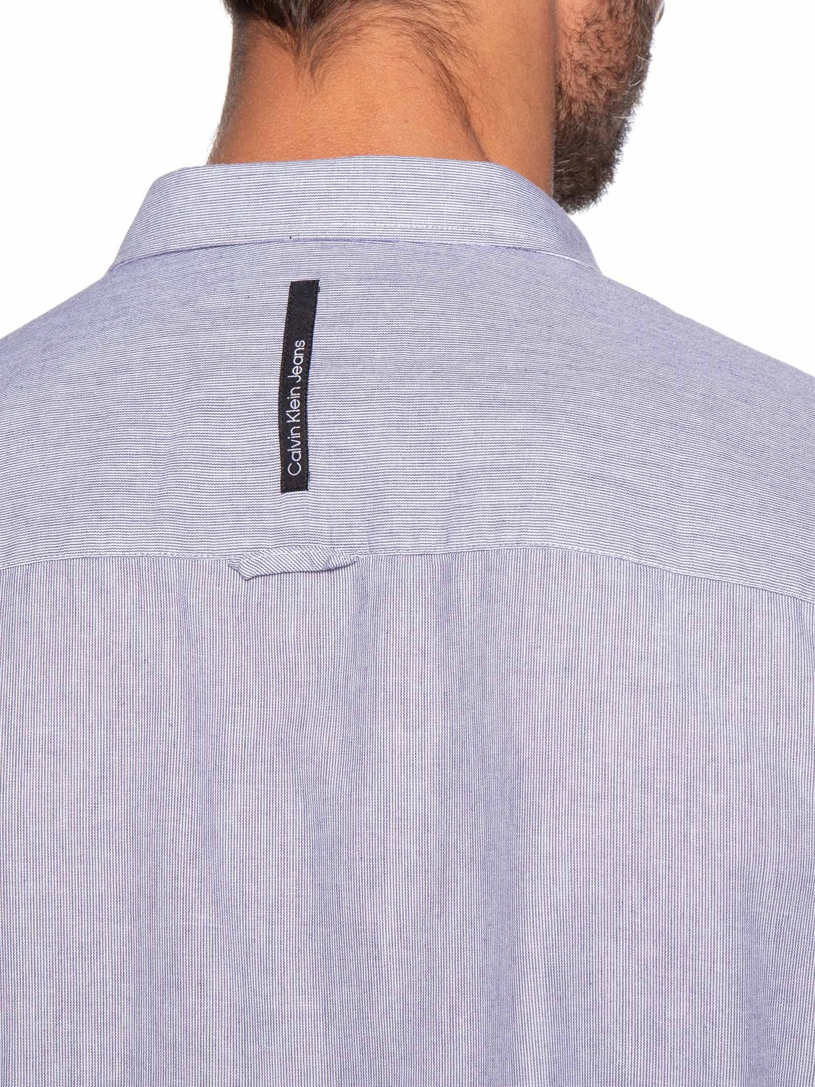 Camisa Masculina Manga Longa Slim Listrada Silk Logo Azul Calvin Klein Jeans