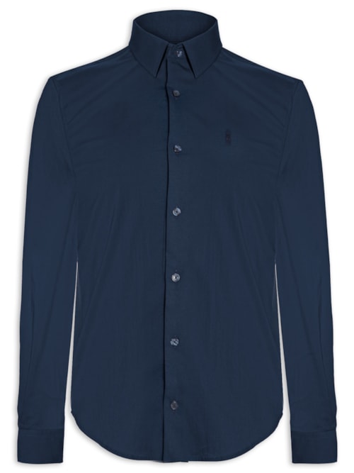 Camisa Masculina Manga Longa Tricoline Elastano – Azul