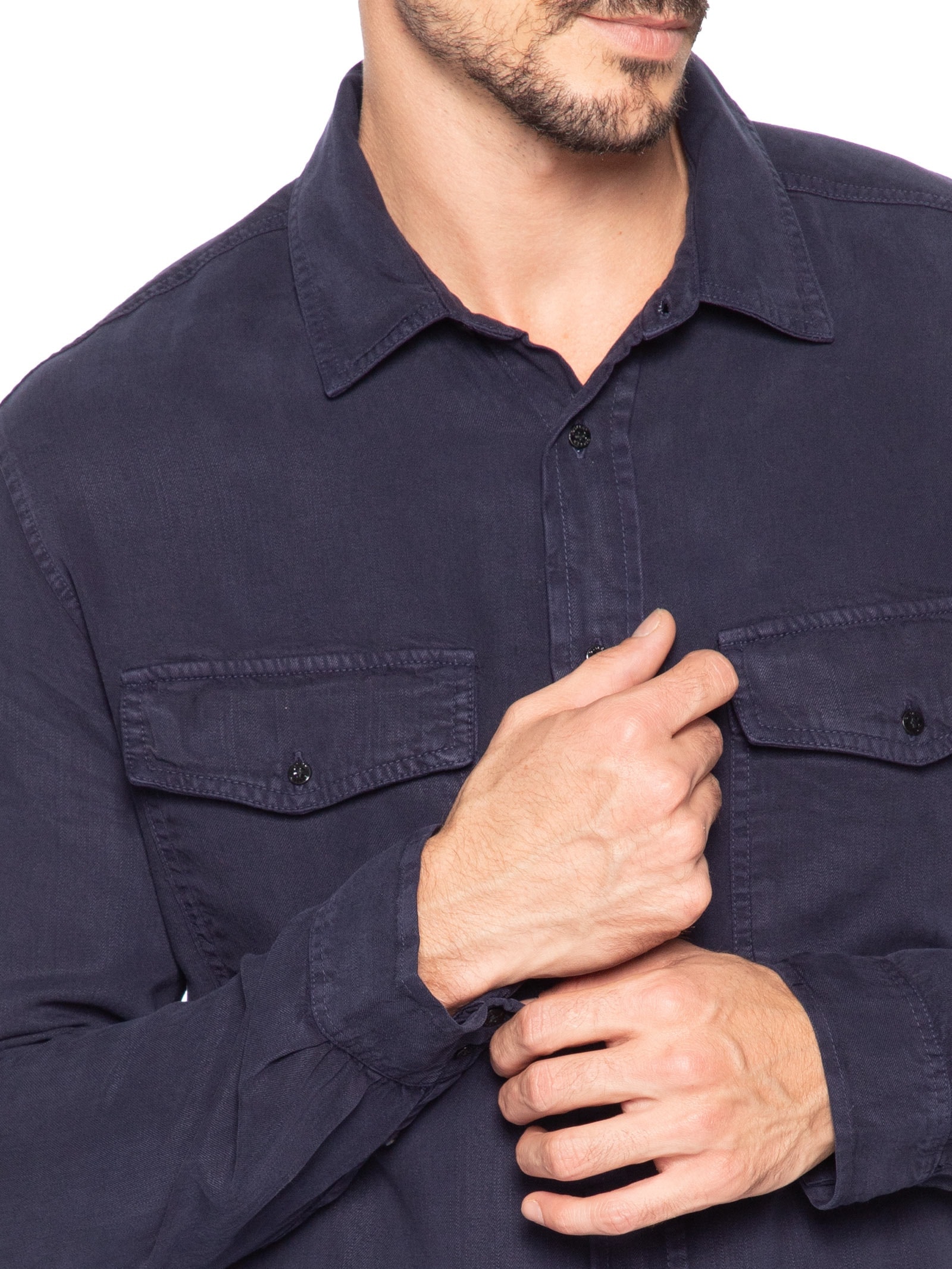 Camisa Masculina Manga Longa Used Utility Azul Osklen