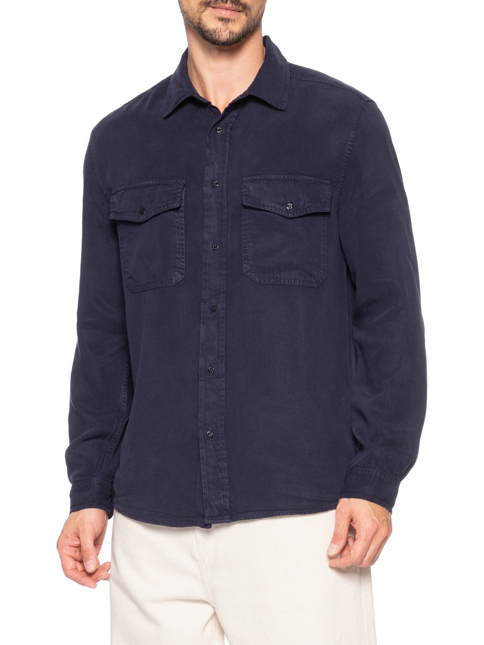 Camisa Masculina Manga Longa Used Utility Azul Osklen