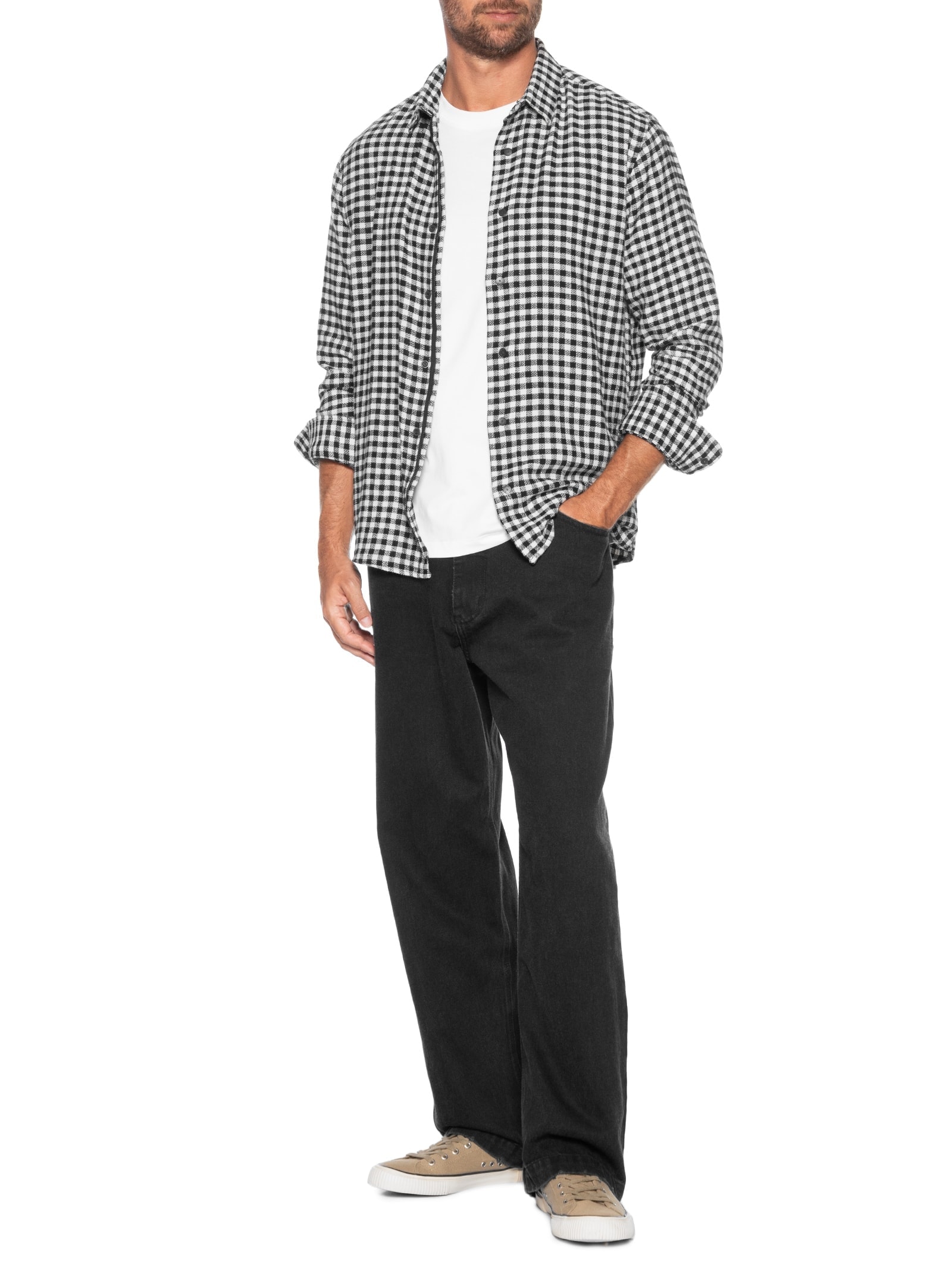 Camisa Masculina Manga Longa Xadrez Ancora Preto Foxton