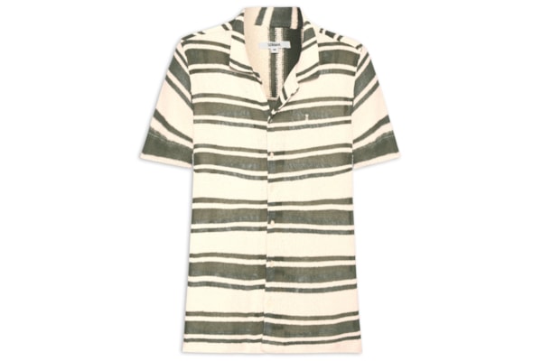 Camisa Masculina Manga Malha Curta Tricot Maxi Listras - Verde