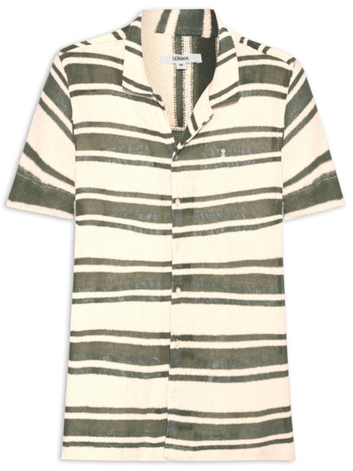 Camisa Masculina Manga Malha Curta Tricot Maxi Listras – Verde