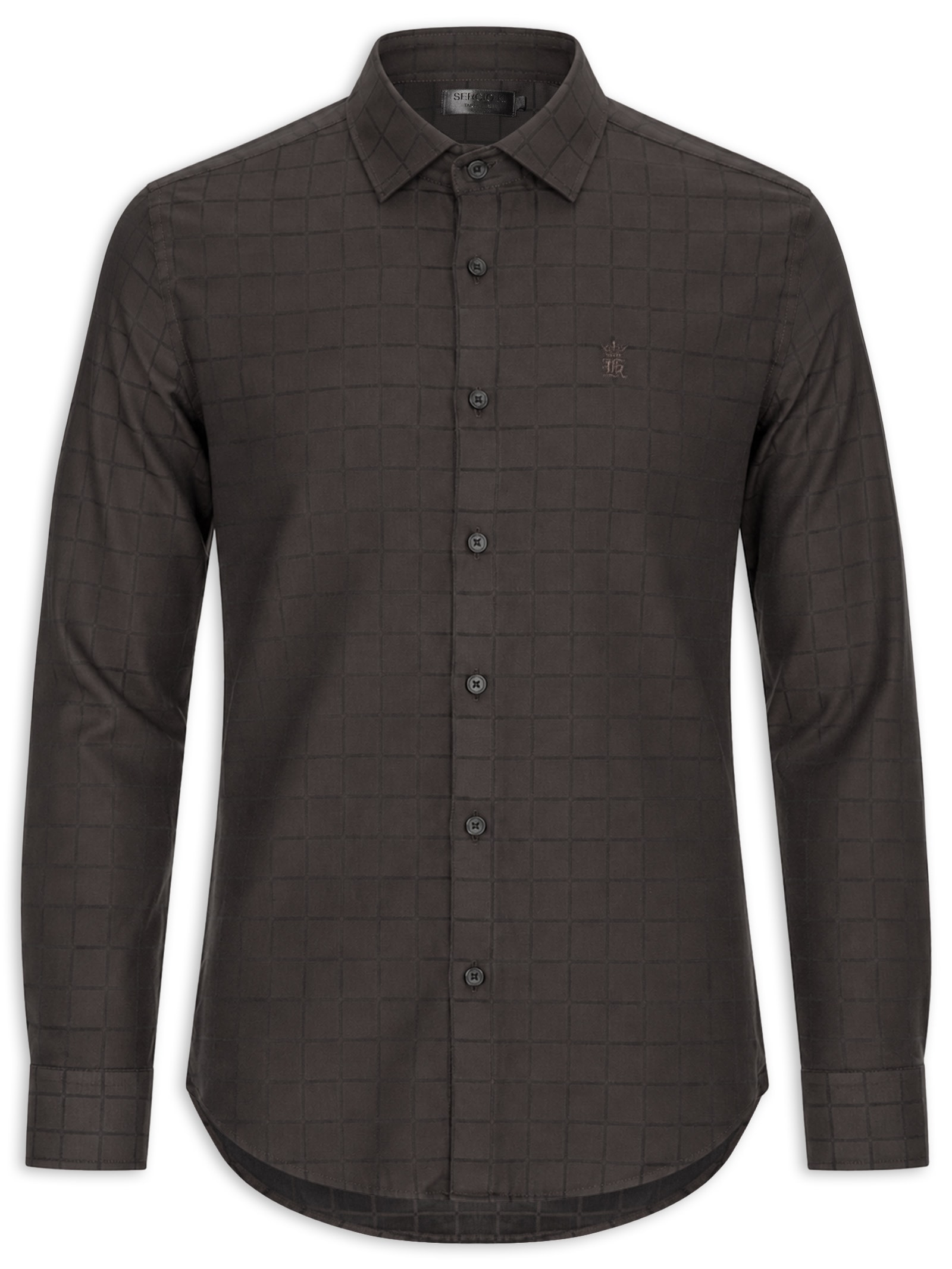 Camisa Masculina Maquineta Tme Mid Quadros Marrom Sergio K
