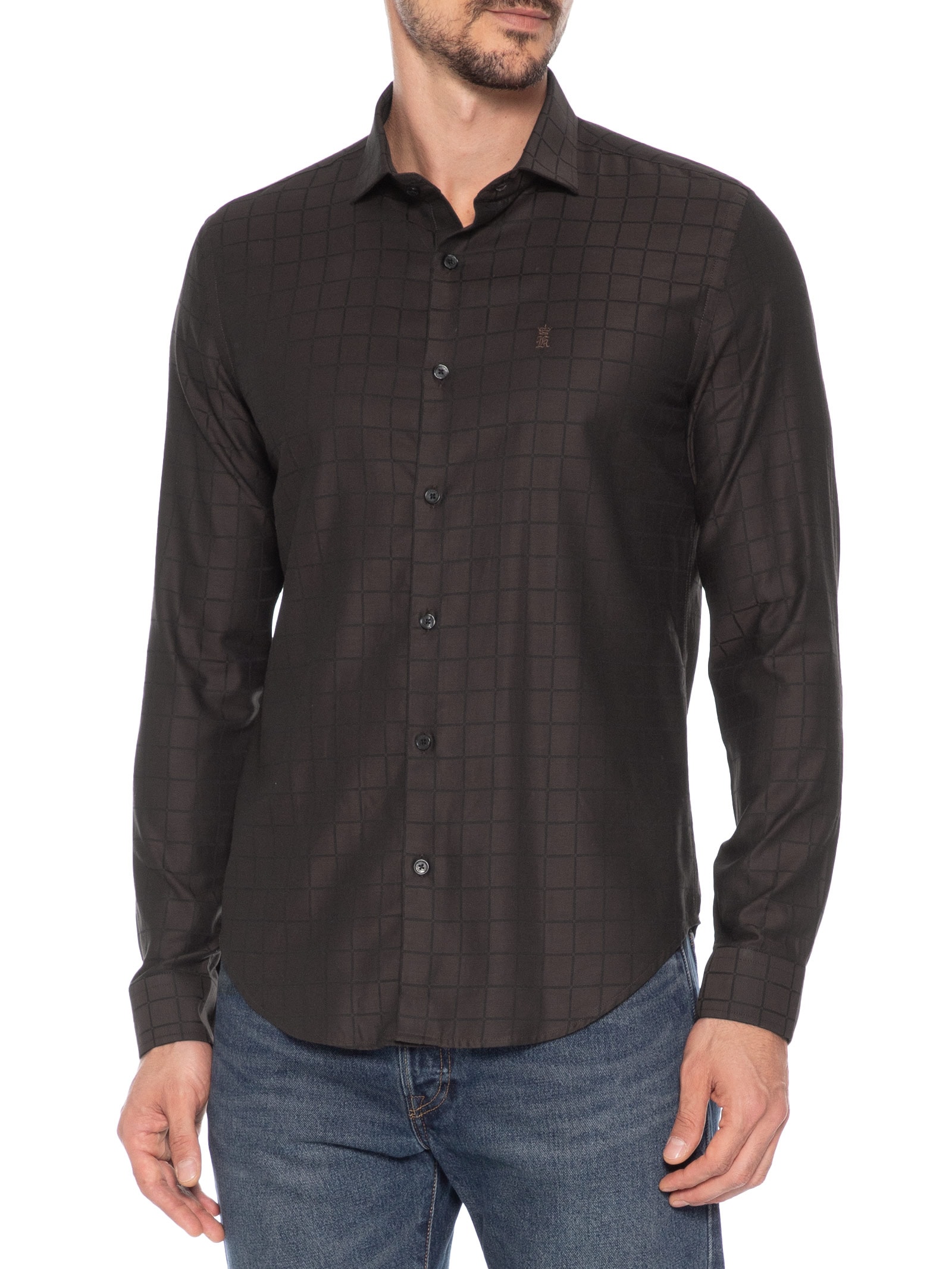 Camisa Masculina Maquineta Tme Mid Quadros Marrom Sergio K