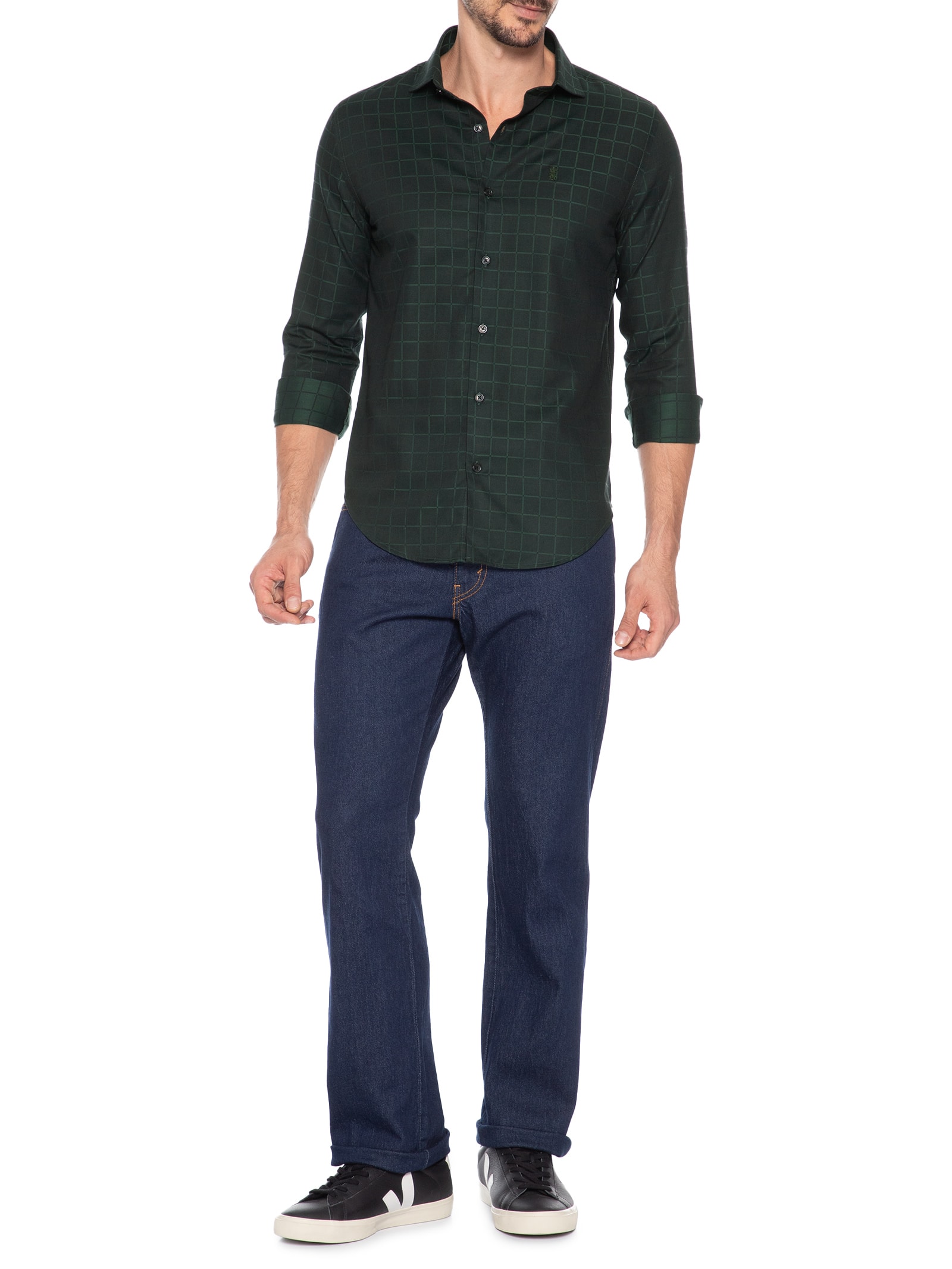 Camisa Masculina Maquineta Tme Mid Quadros Verde Sergio K