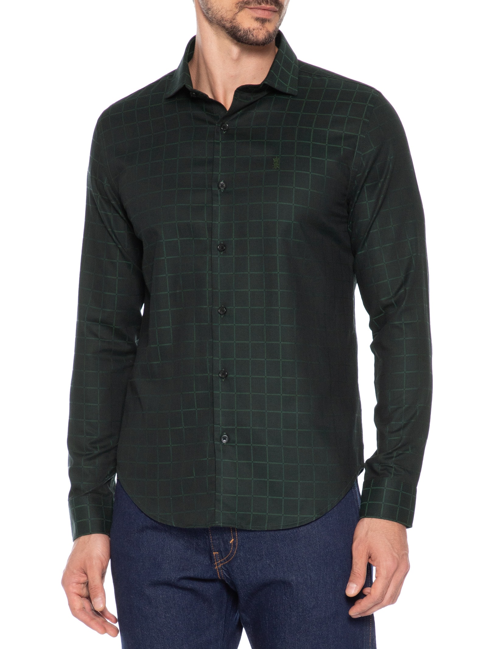 Camisa Masculina Maquineta Tme Mid Quadros Verde Sergio K
