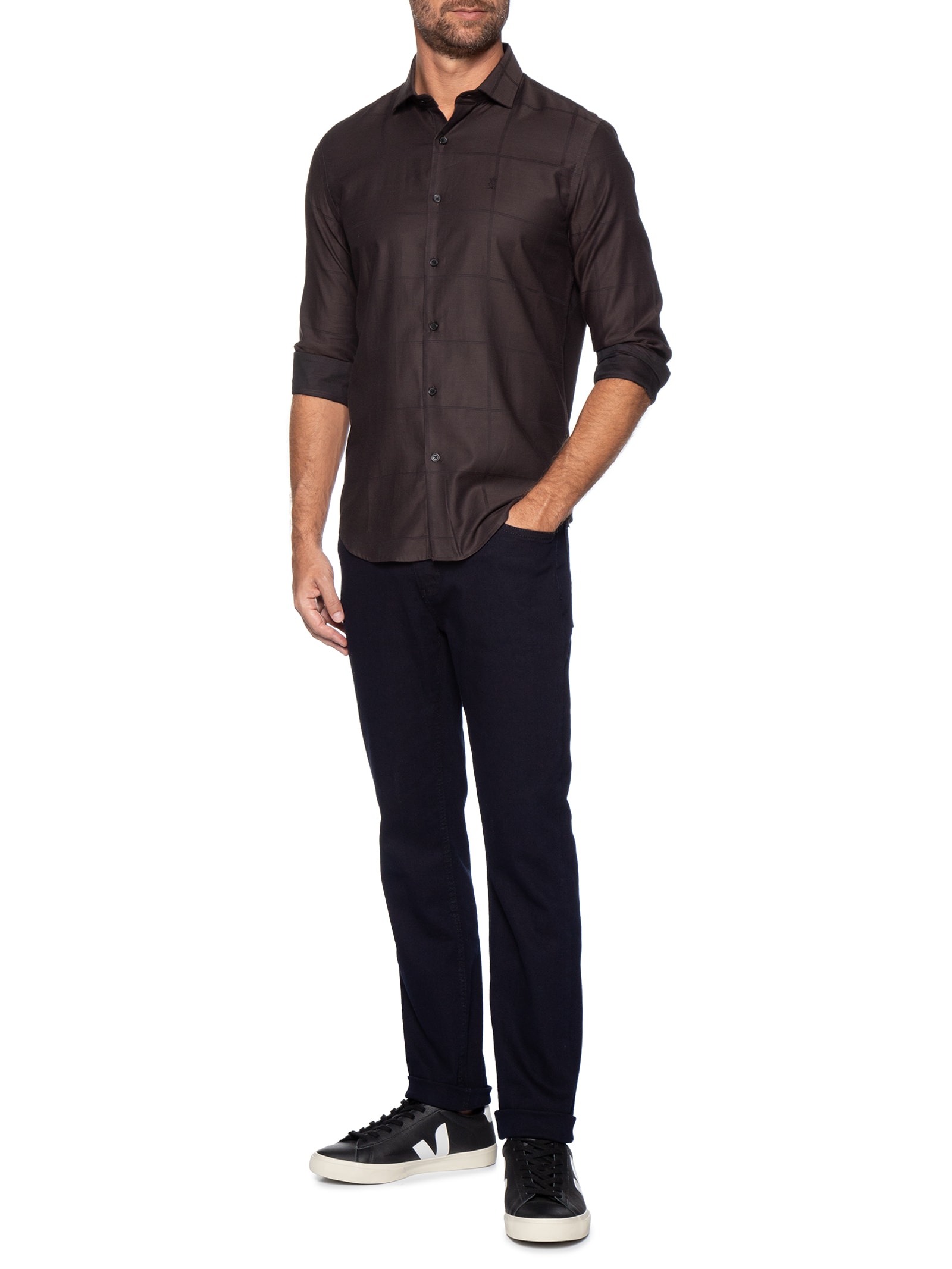 Camisa Masculina Maquinetada Big Square – Marrom Sergio K