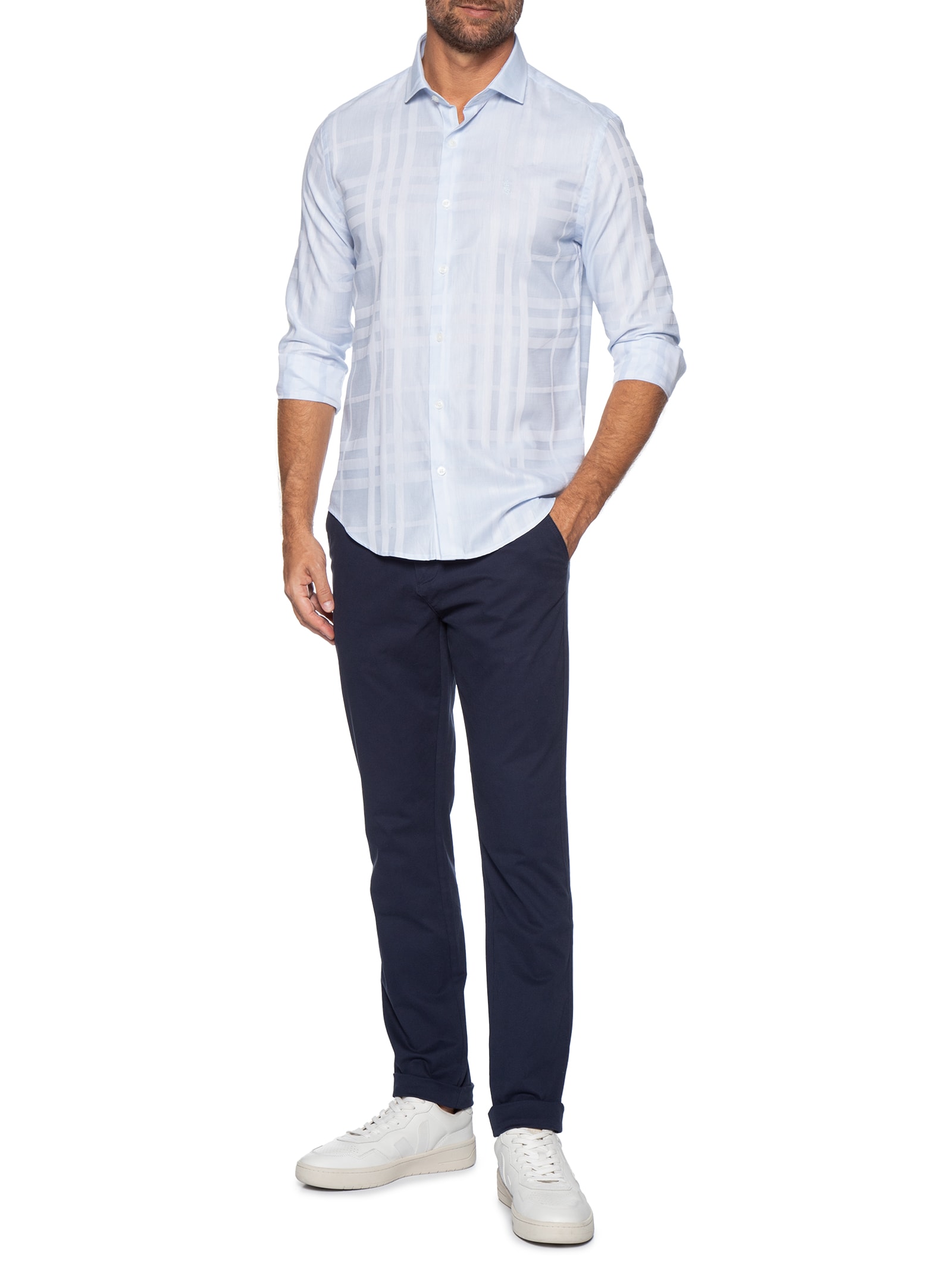 Camisa Masculina Maquinetada Big Xadrez – Azul Sergio K