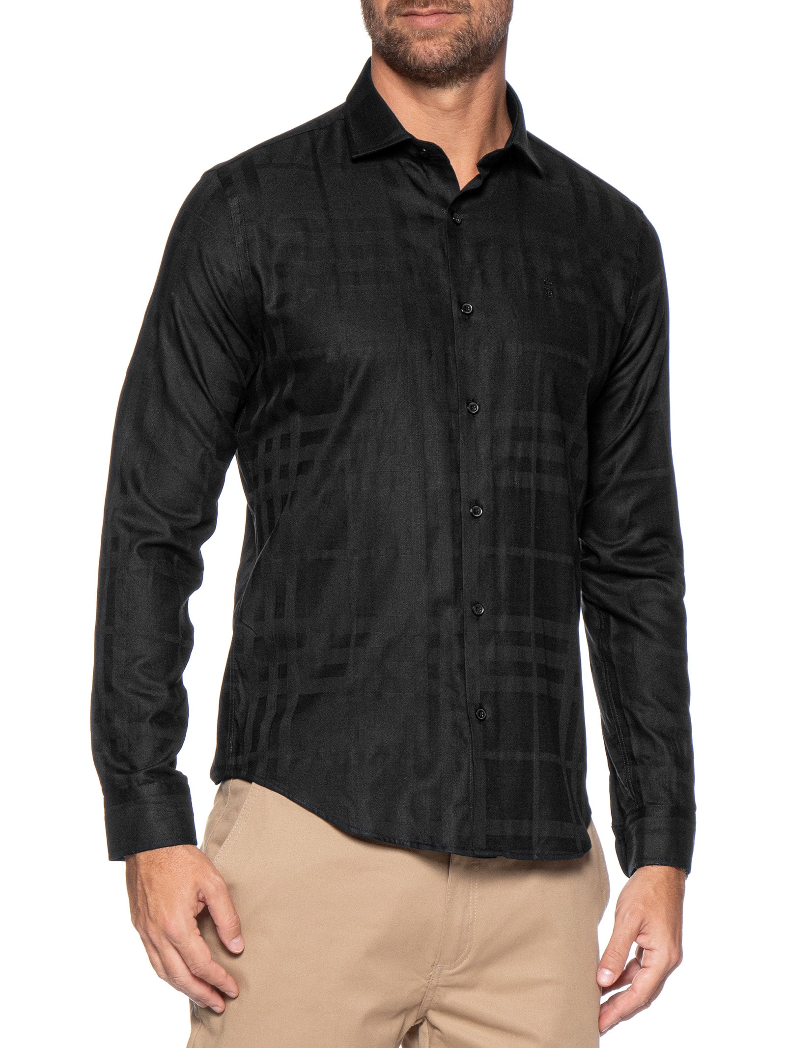 Camisa Masculina Maquinetada Big Xadrez – Preto Sergio K