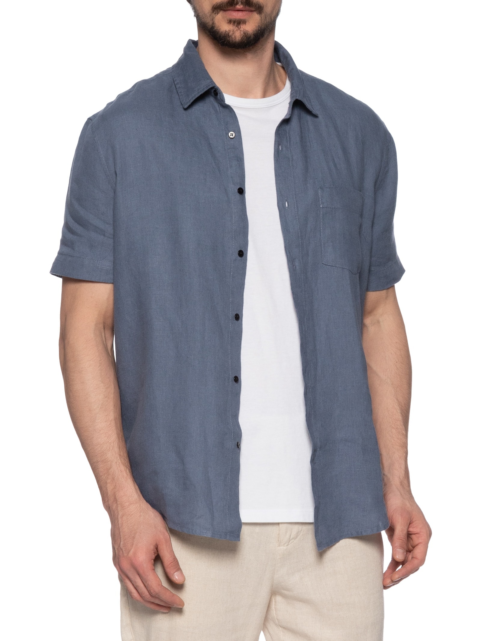 Camisa Masculina Mc Classic Linen Azul Osklen