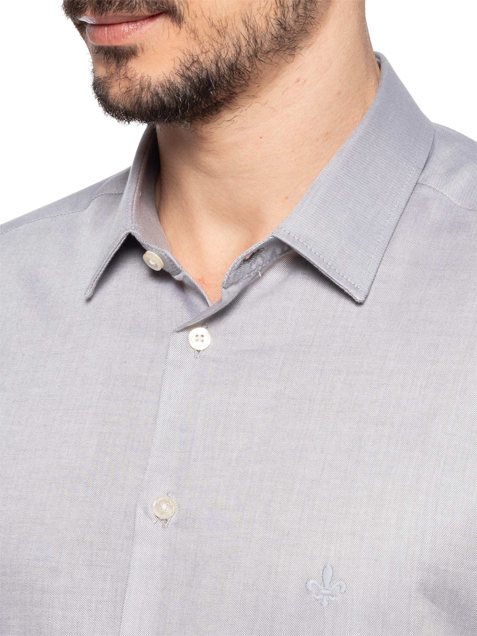Camisa Masculina Milano Sarja Fio Egípcio Cinza   Dudalina
