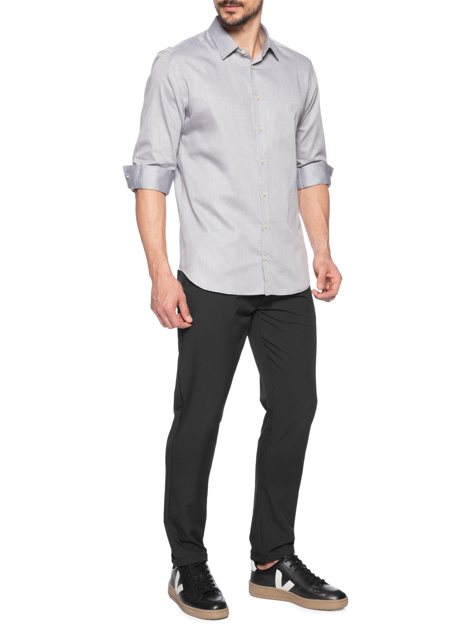 Camisa Masculina Milano Sarja Fio Egípcio Cinza   Dudalina